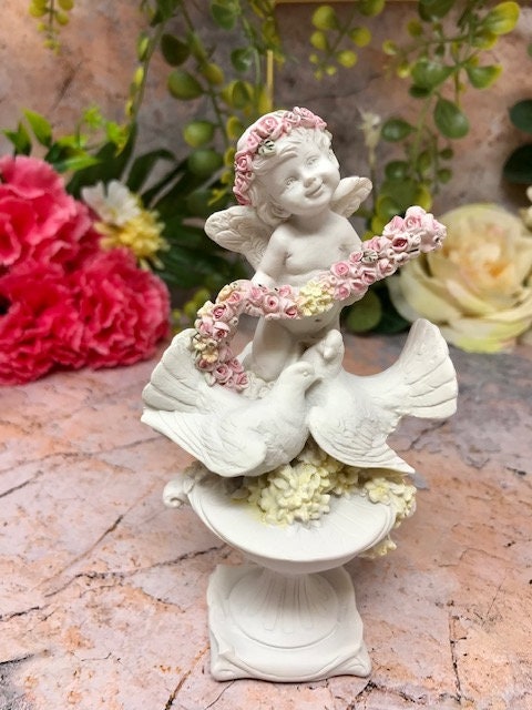 Cherub and Dove Guardian Angel Figurine - Handcrafted Angel Statue with Floral Accents - Perfect for Home Decor or as a Thoughtful Gift-Osiris Craftworks