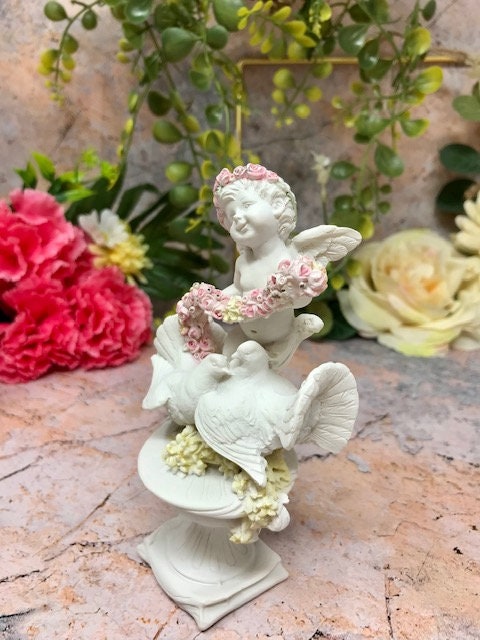 Cherub and Dove Guardian Angel Figurine - Handcrafted Angel Statue with Floral Accents - Perfect for Home Decor or as a Thoughtful Gift-Osiris Craftworks