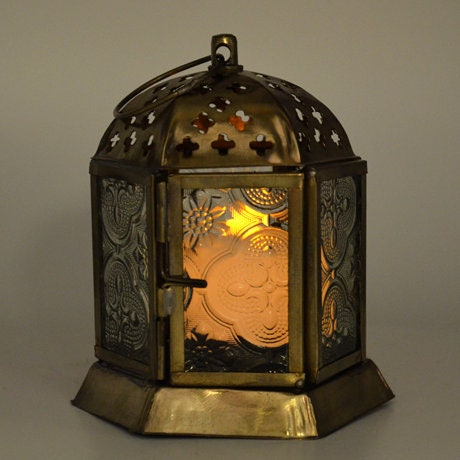 Pair of Moroccan Style Lanterns Brass Antique Tea Light Candle Holders