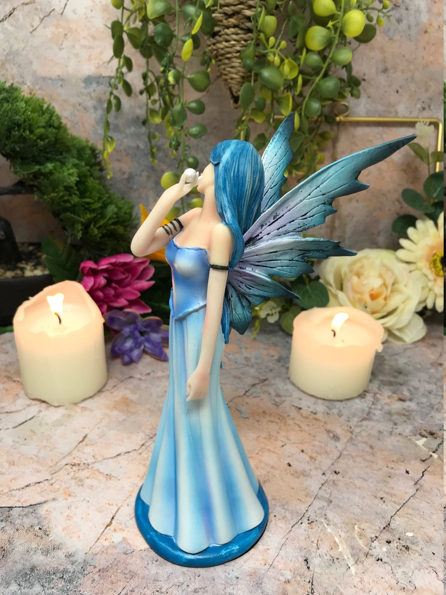 Serene Blue Fairy Holding Pearl Figurine, Mystical Fantasy Statue, Elegant Resin Sculpture, Ethereal Fairies Collection, Enchanted Decor-Osiris Craftworks