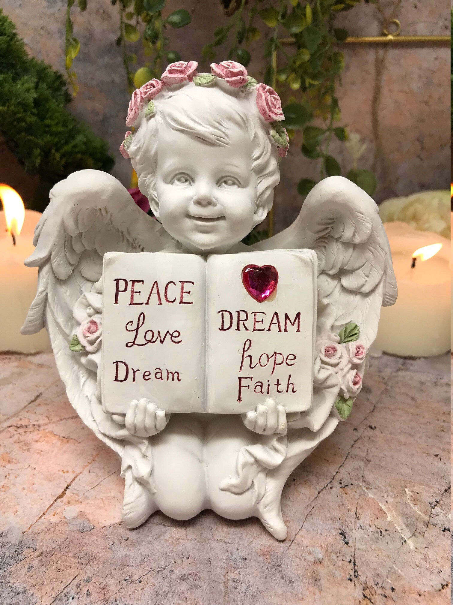 Guardian Angel Holding Book Figurine Cherub Statue Peace Love Dream Figurine-Osiris Craftworks