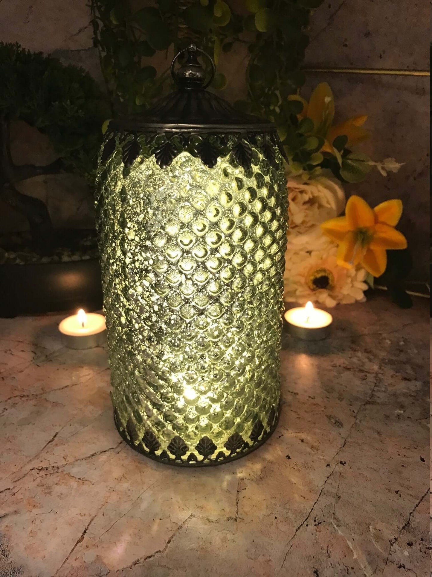 Moroccan Style LED Lantern Silver Home Decoration Lamp Light Seasonal Lighting