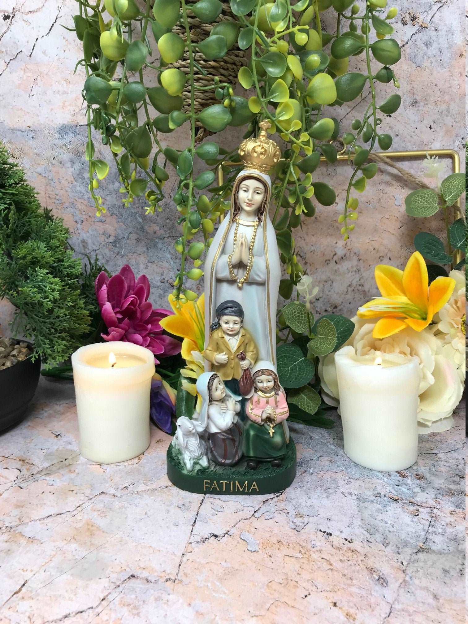 Blessed Virgin Mary Our Lady of Fatima with Children Statue Ornament Figurine for Home or Chapel-Osiris Craftworks