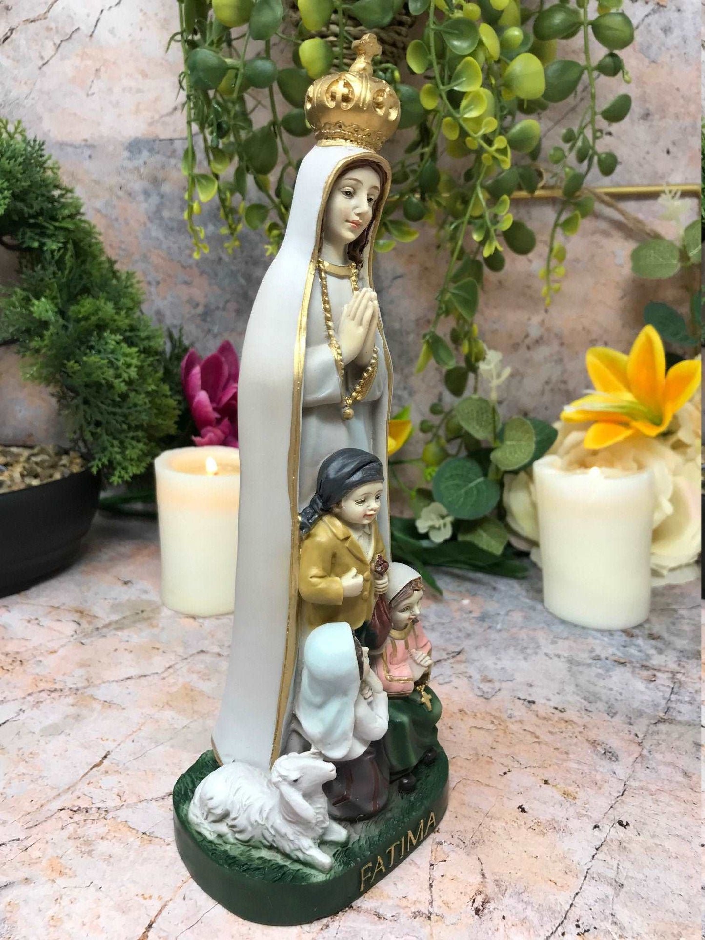 Blessed Virgin Mary Our Lady of Fatima with Children Statue Ornament Figurine for Home or Chapel-Osiris Craftworks