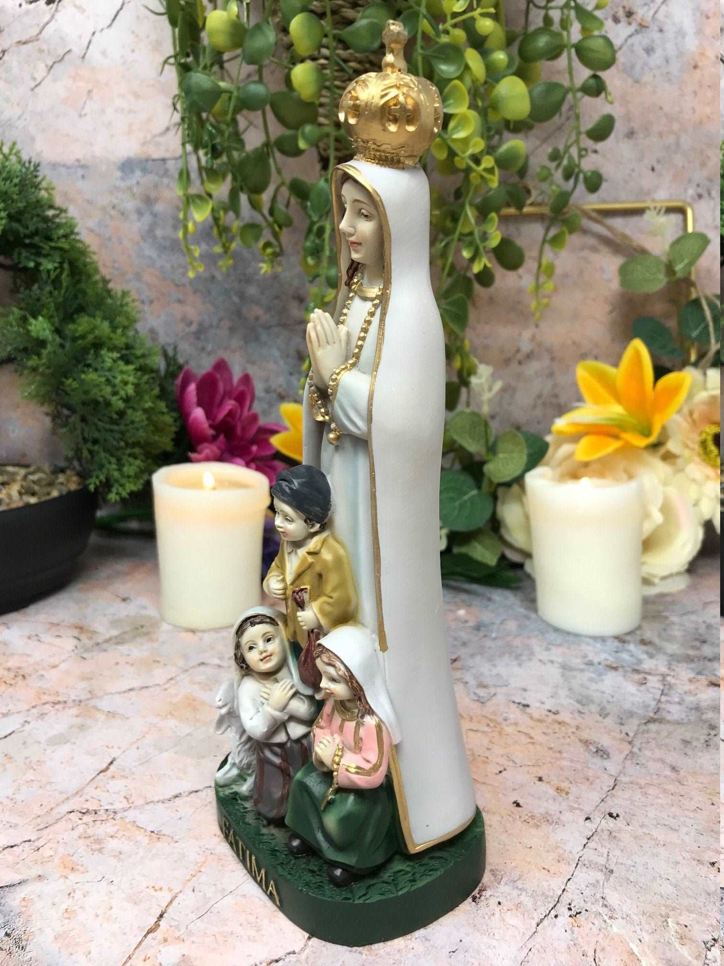 Blessed Virgin Mary Our Lady of Fatima with Children Statue Ornament Figurine for Home or Chapel-Osiris Craftworks