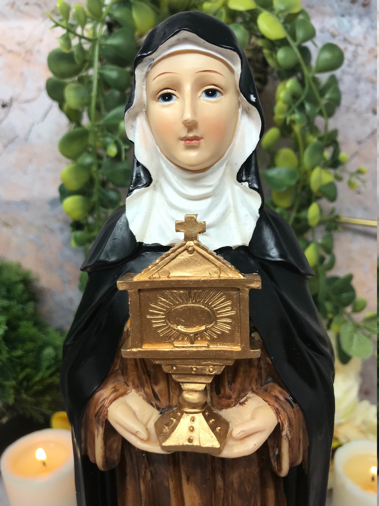 Saint Clare of Assisi Statue Catholic Sculpture Religious Santa Clara Figurine-Osiris Craftworks