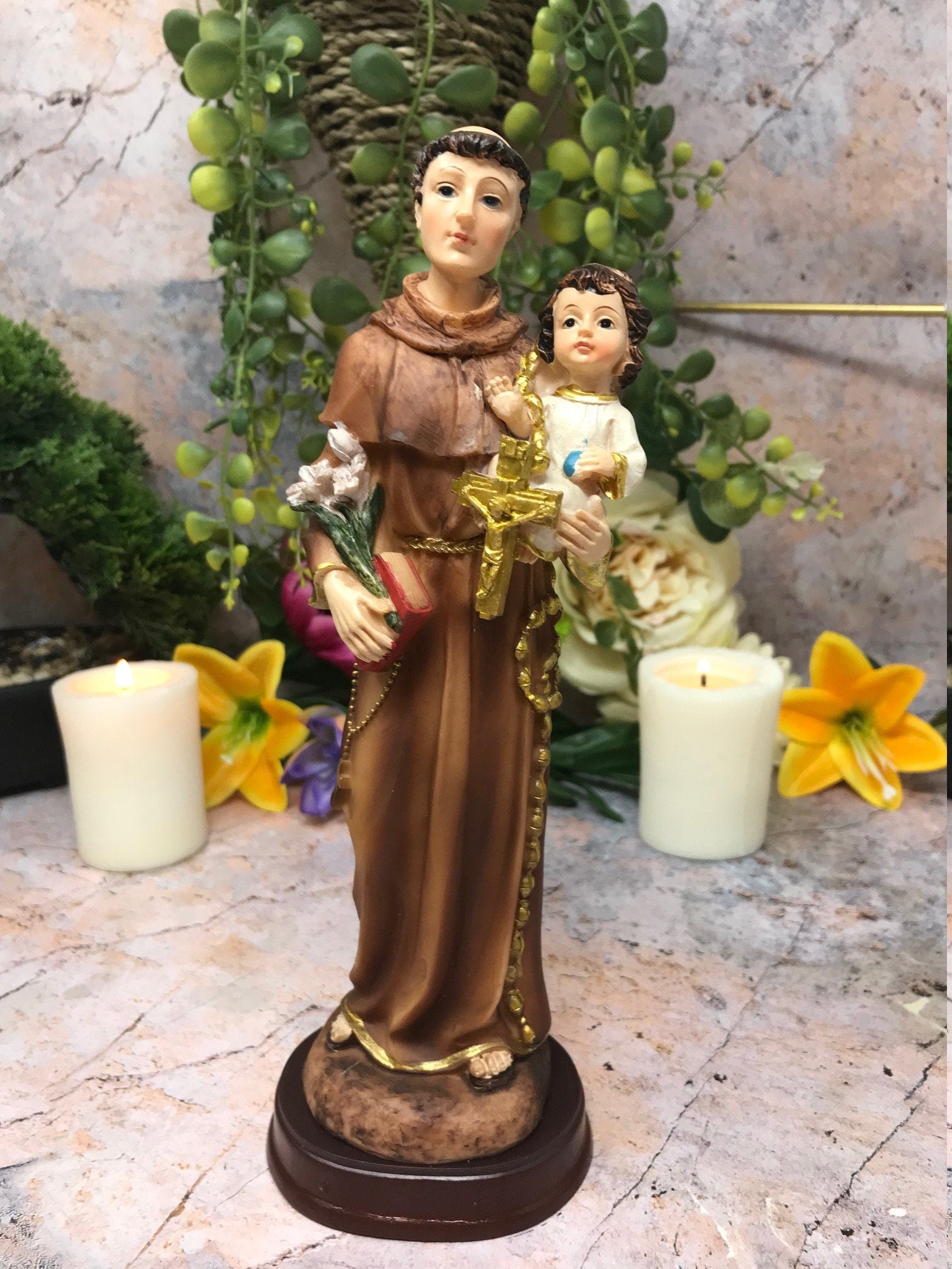 St Anthony with Baby Jesus Statue Religious Ornament Sculpture Catholic Figure-Osiris Craftworks