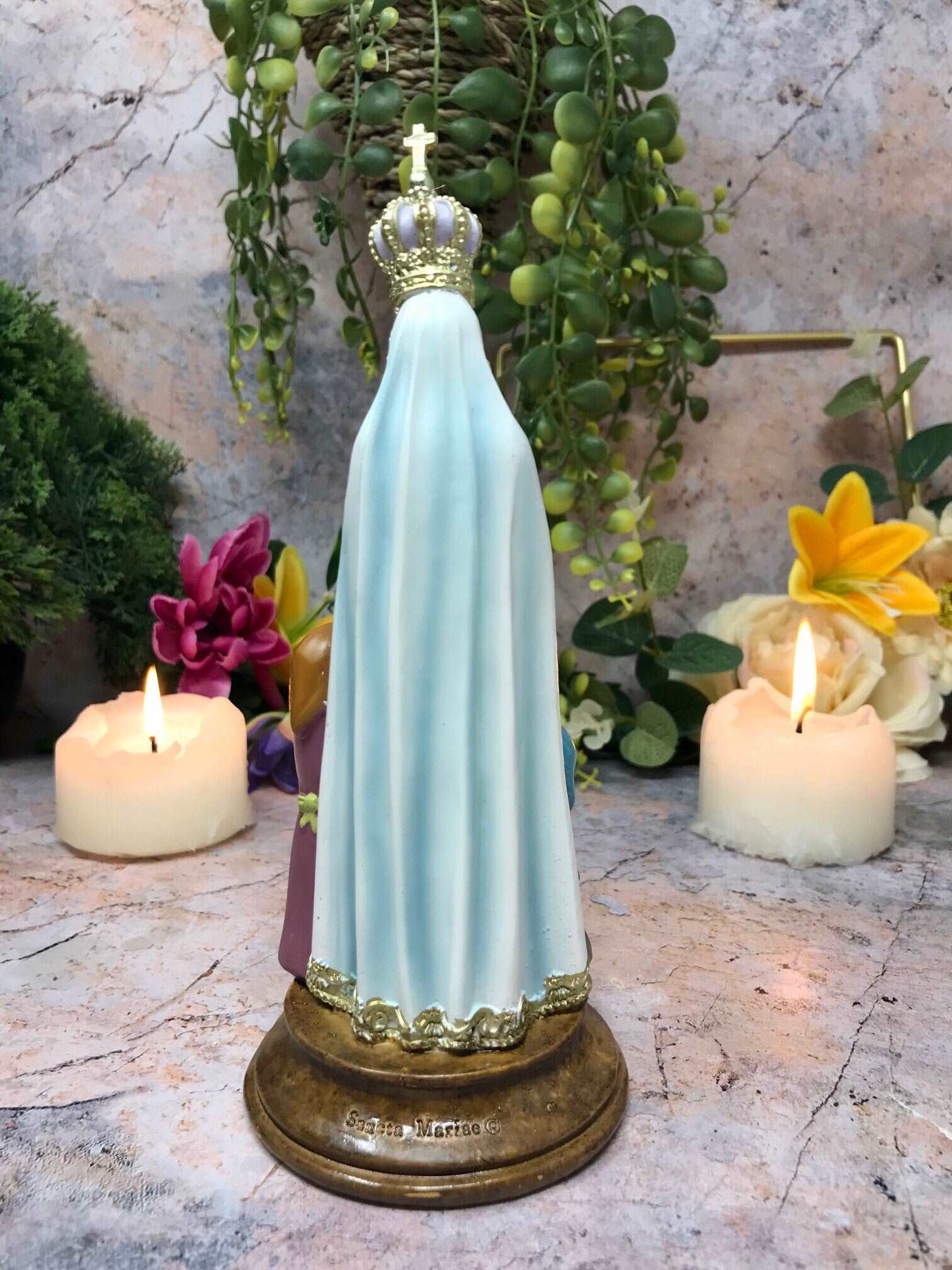 Blessed Virgin Mary Sculpture Our Lady of Fatima with Children Statue Ornament Figurine-Osiris Craftworks