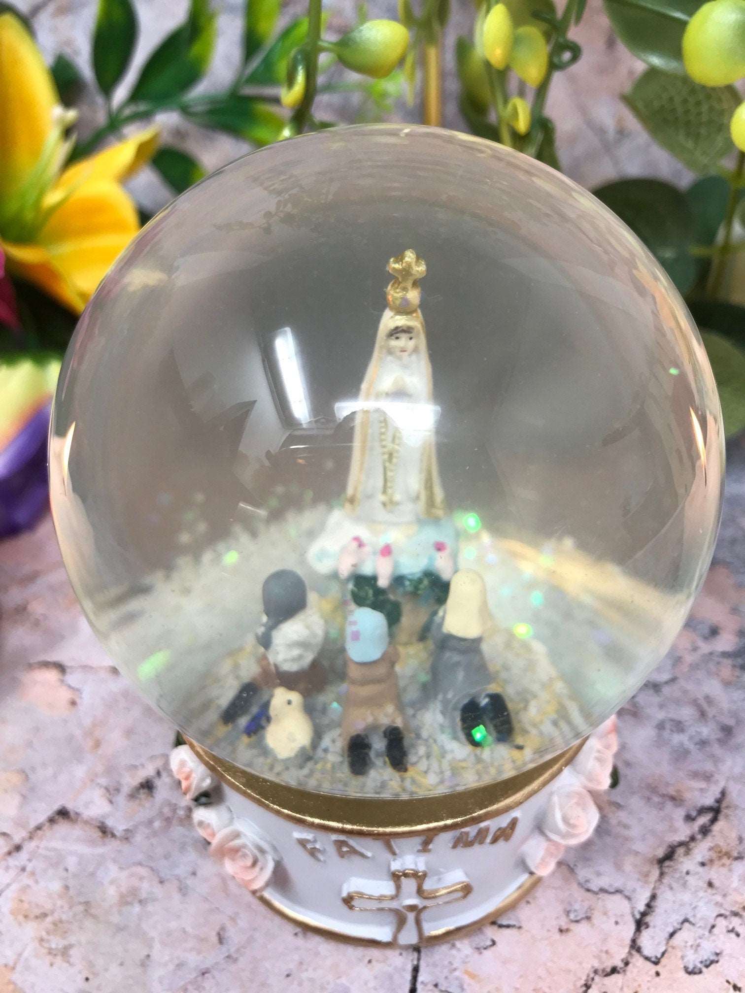 Blessed Virgin Mary Our Lady of Fatima Snow Globe Ornament Figurine Water Ball Religious Gift-Osiris Craftworks