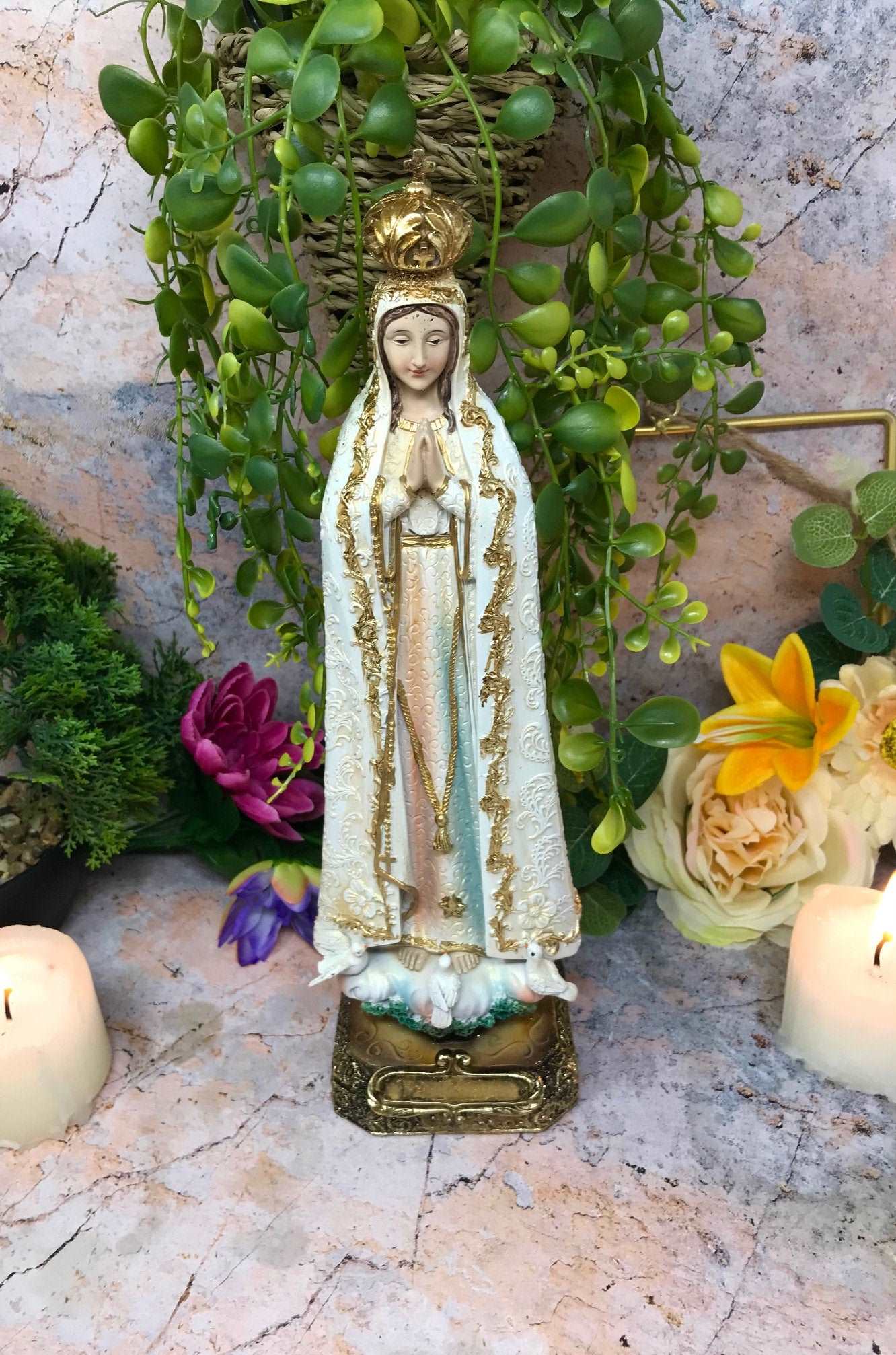 Blessed Virgin Mary Our Lady of Fatima Statue Ornament Figurine Figure Coloured Sculpture-Osiris Craftworks