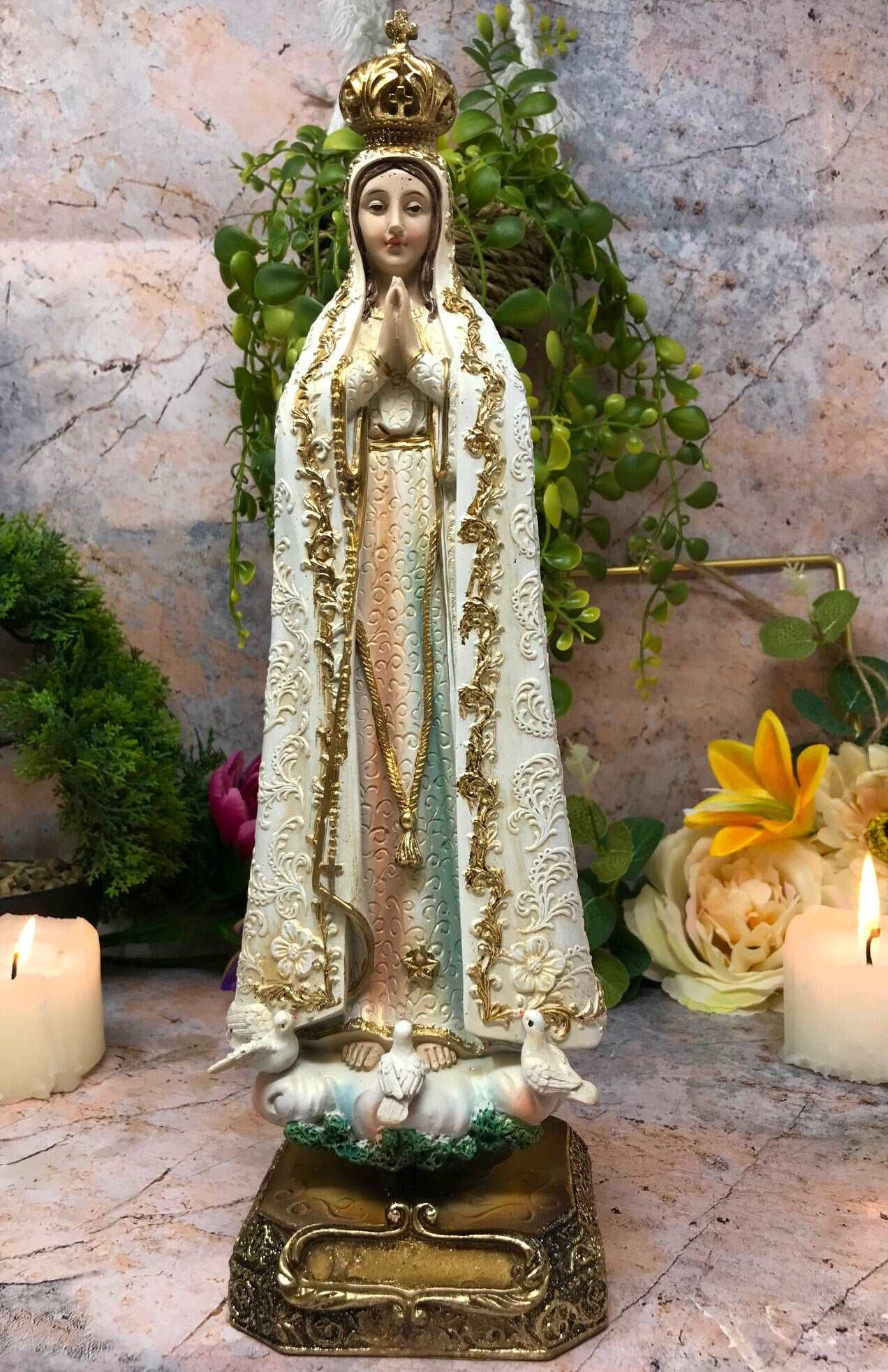 Blessed Virgin Mary Our Lady of Fatima Statue Ornament Figurine Figure Coloured Sculpture-Osiris Craftworks