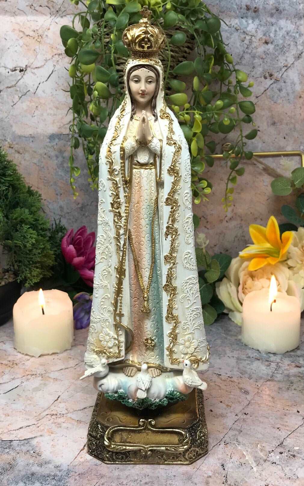 Blessed Virgin Mary Our Lady of Fatima Statue Ornament Figurine Figure Coloured Sculpture-Osiris Craftworks