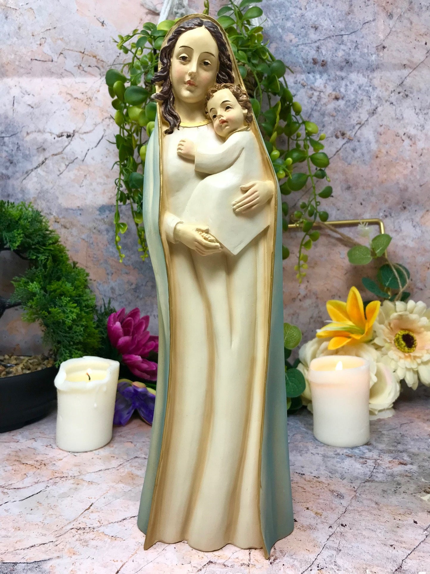 Virgin Mary Holding Baby Jesus Sculpture Statue Religious Ornament-Osiris Craftworks