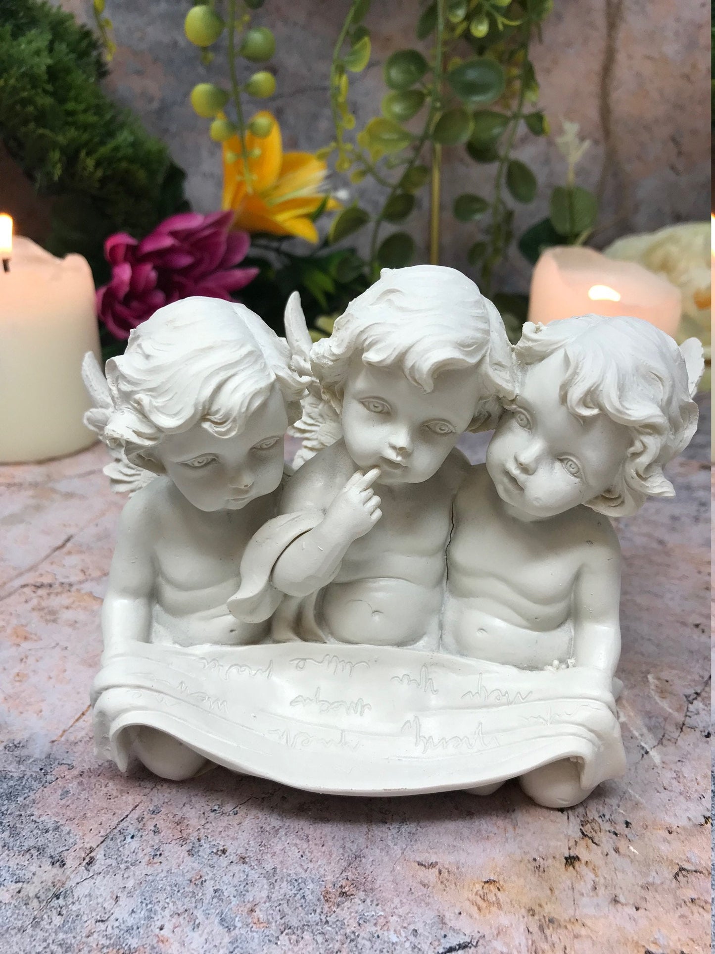 Whispering Trio of Cherubs Figurine, Enchanting Resin Angel Statue, Thoughtful Cherub Sculpture, Seraphic Friends, Ethereal Nursery Decor-Osiris Craftworks