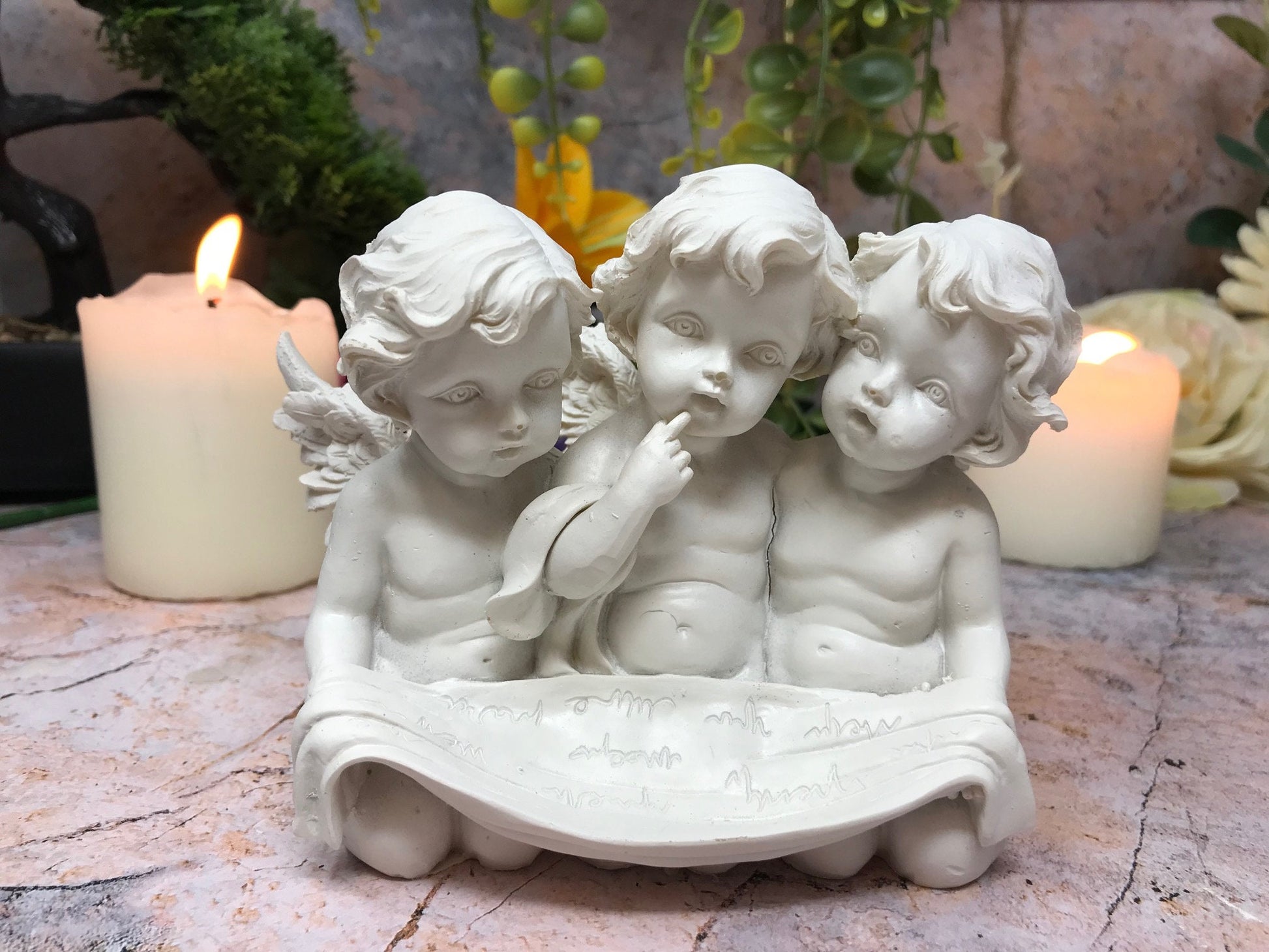 Whispering Trio of Cherubs Figurine, Enchanting Resin Angel Statue, Thoughtful Cherub Sculpture, Seraphic Friends, Ethereal Nursery Decor-Osiris Craftworks