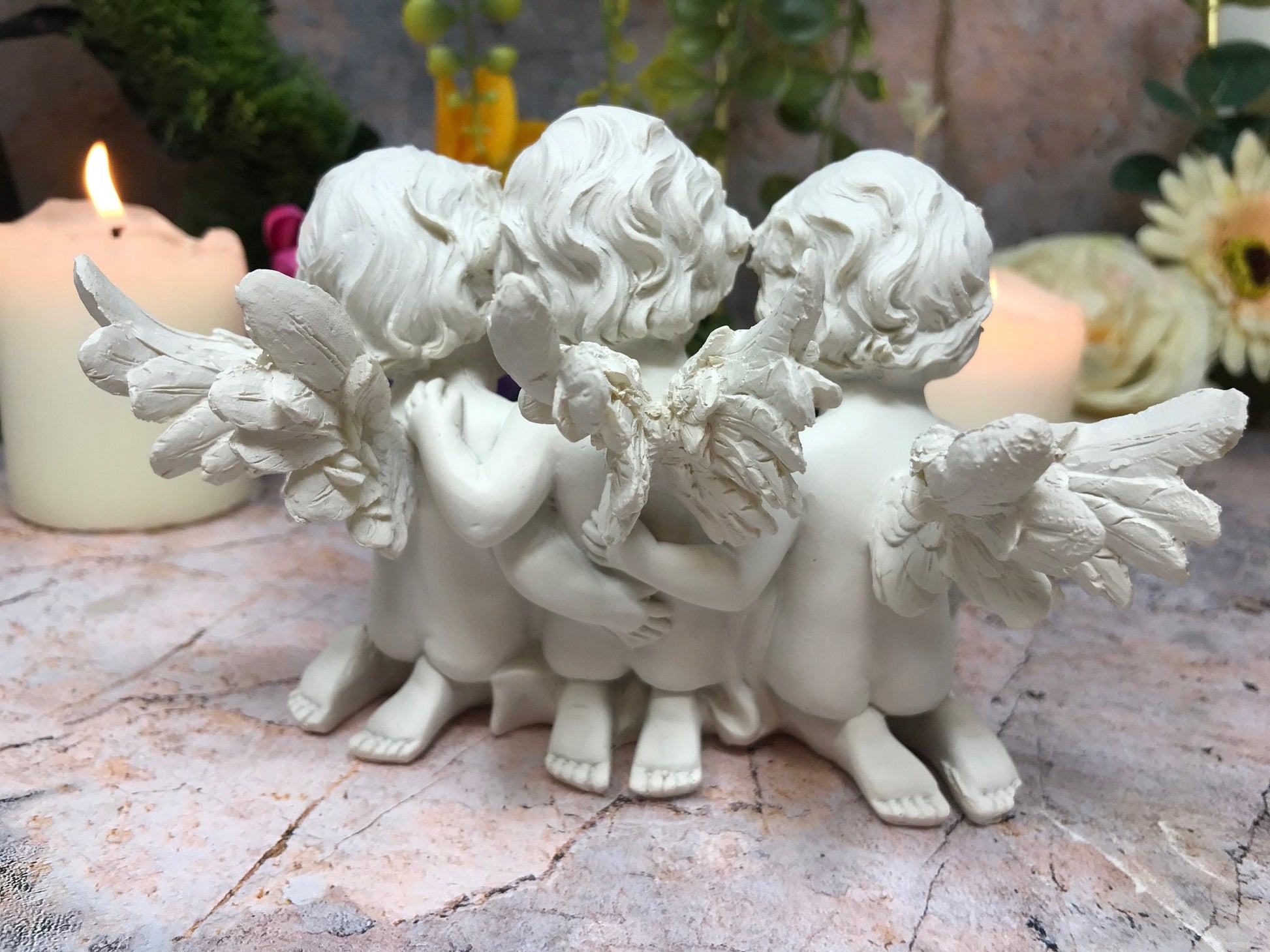 Whispering Trio of Cherubs Figurine, Enchanting Resin Angel Statue, Thoughtful Cherub Sculpture, Seraphic Friends, Ethereal Nursery Decor-Osiris Craftworks