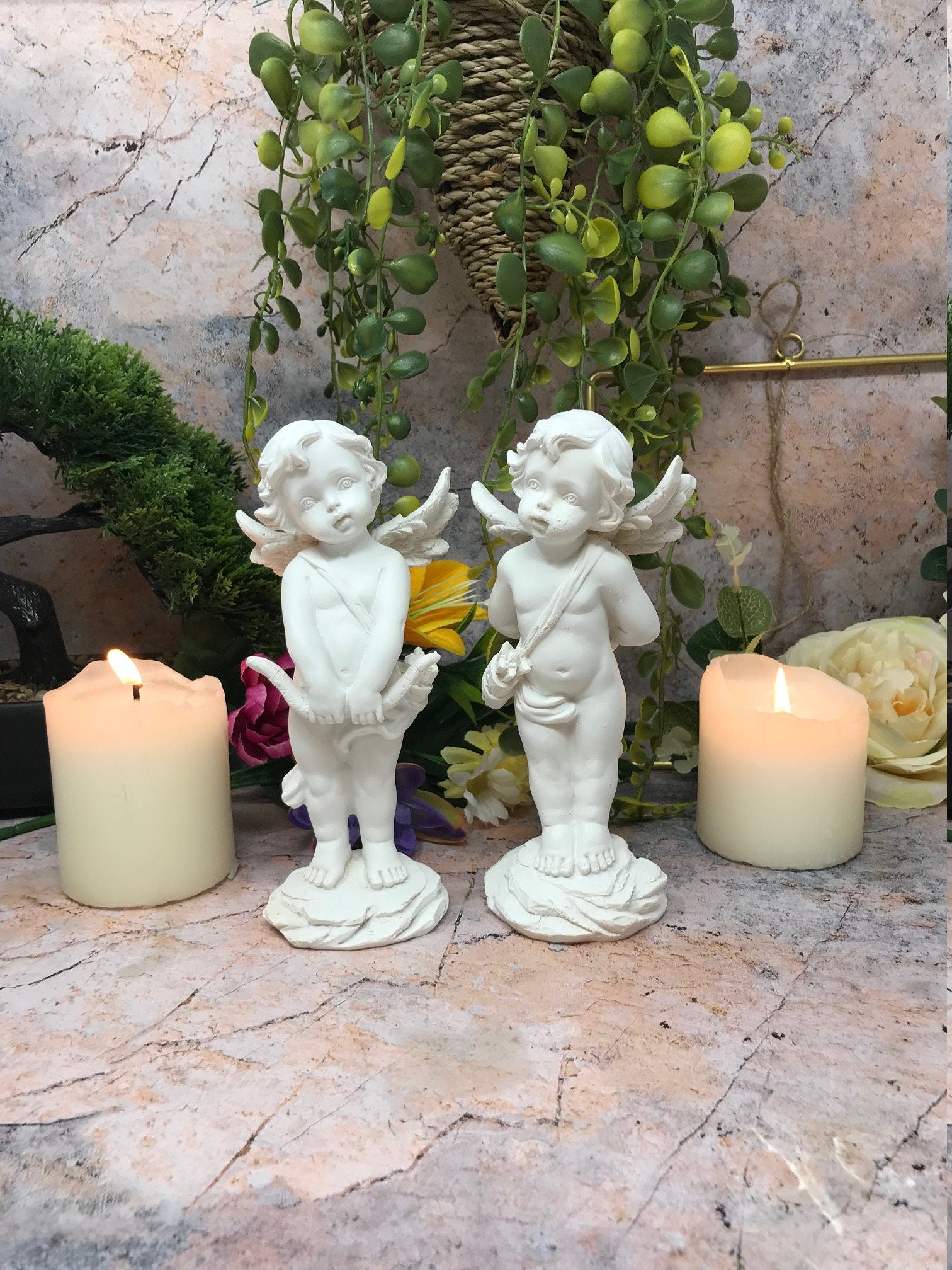 Exquisite Guardian Angel Cupid Figurine Pair - Heavenly Sculpture for Cherub Decor and Heartwarming Gift-Osiris Craftworks