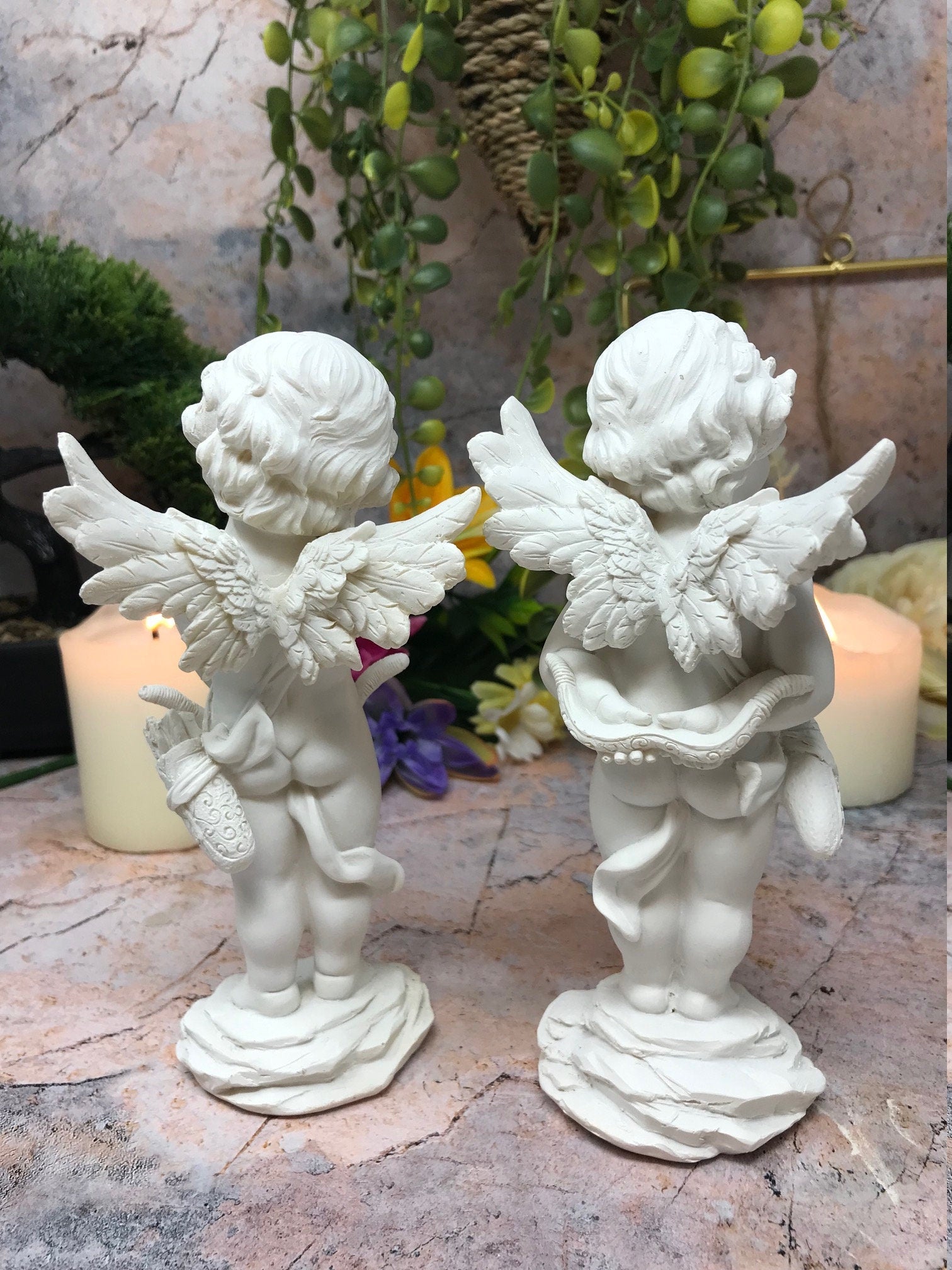 Exquisite Guardian Angel Cupid Figurine Pair - Heavenly Sculpture for Cherub Decor and Heartwarming Gift-Osiris Craftworks