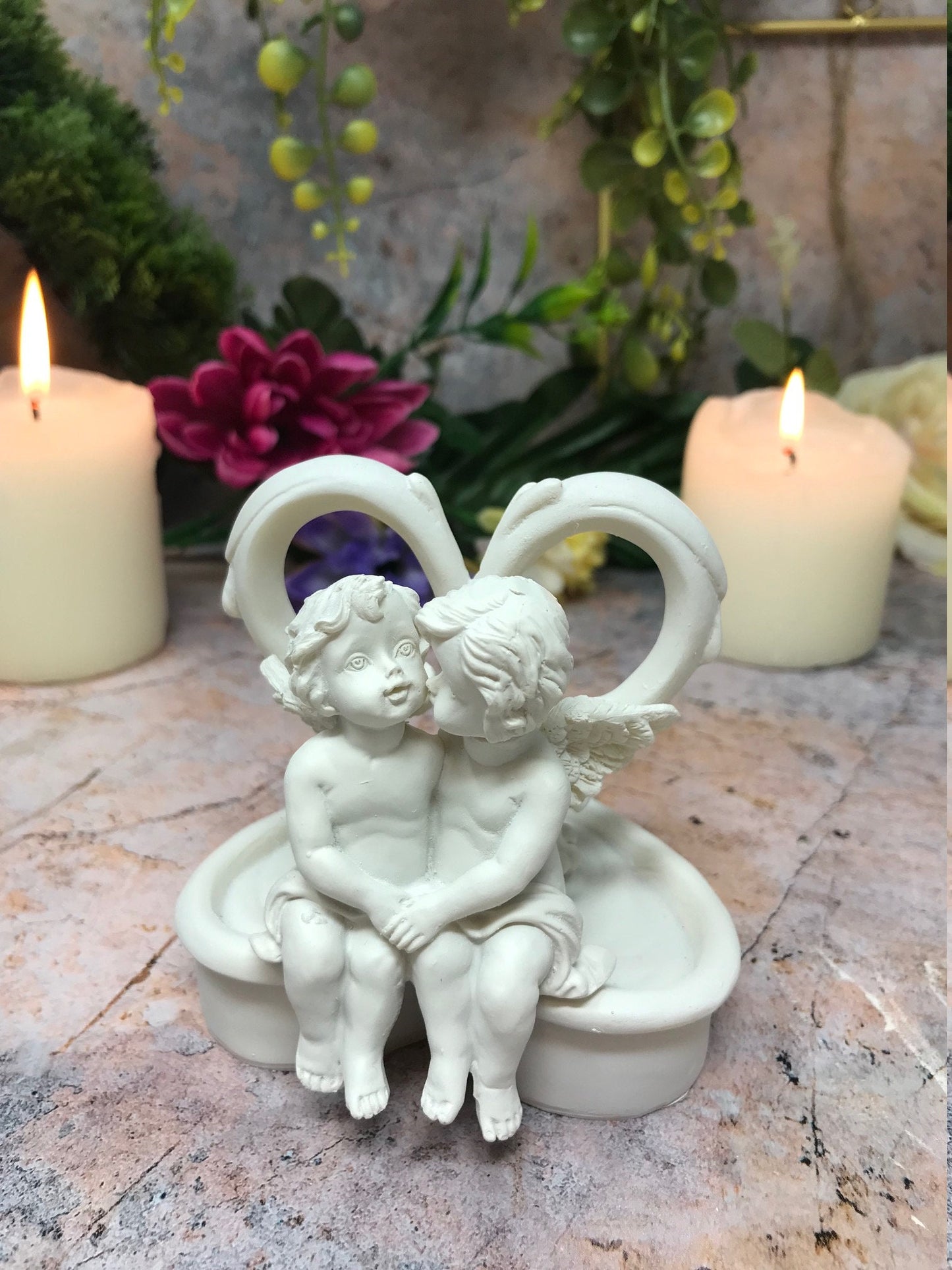 Guardian Angel Figurine Cherub Statue Resting on Heart Ornament Sculpture-Osiris Craftworks