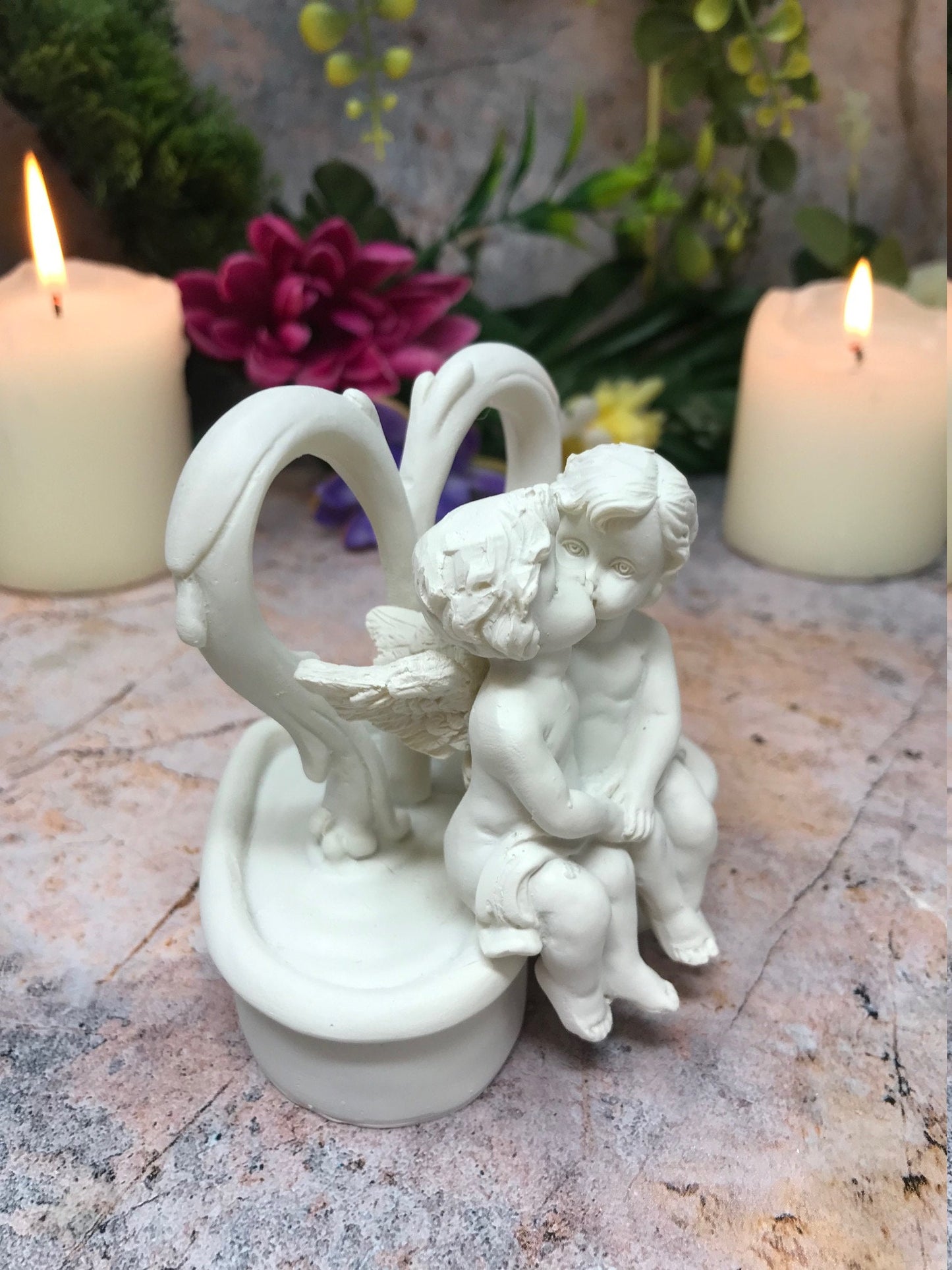 Guardian Angel Figurine Cherub Statue Resting on Heart Ornament Sculpture-Osiris Craftworks