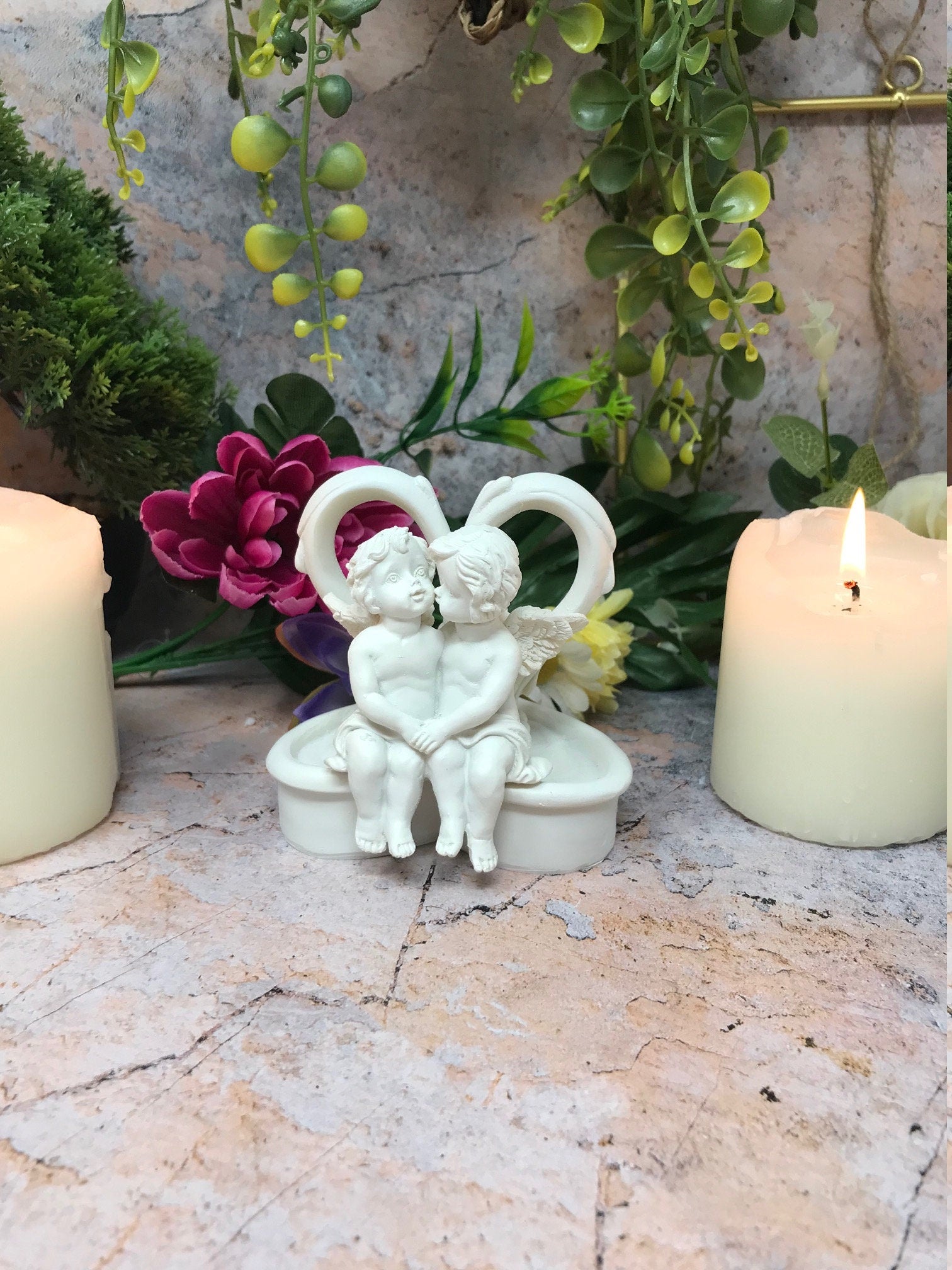 Guardian Angel Figurine Cherub Statue Resting on Heart Ornament Sculpture-Osiris Craftworks