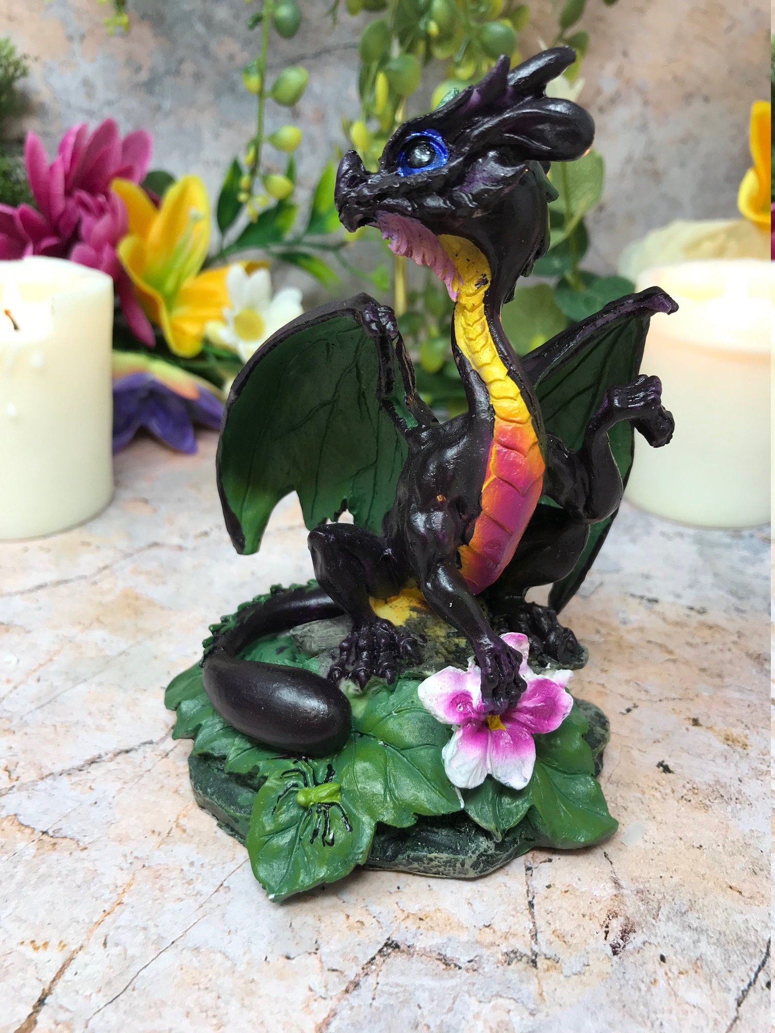 Dragon Flower Guardian Fantasy Sculpture Mythical Statue Gothic Ornament Hand Made from Quality Designer Resin-Osiris Craftworks