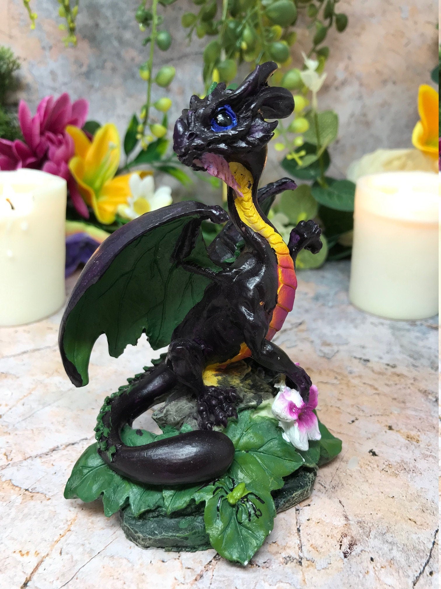 Dragon Flower Guardian Fantasy Sculpture Mythical Statue Gothic Ornament Hand Made from Quality Designer Resin-Osiris Craftworks