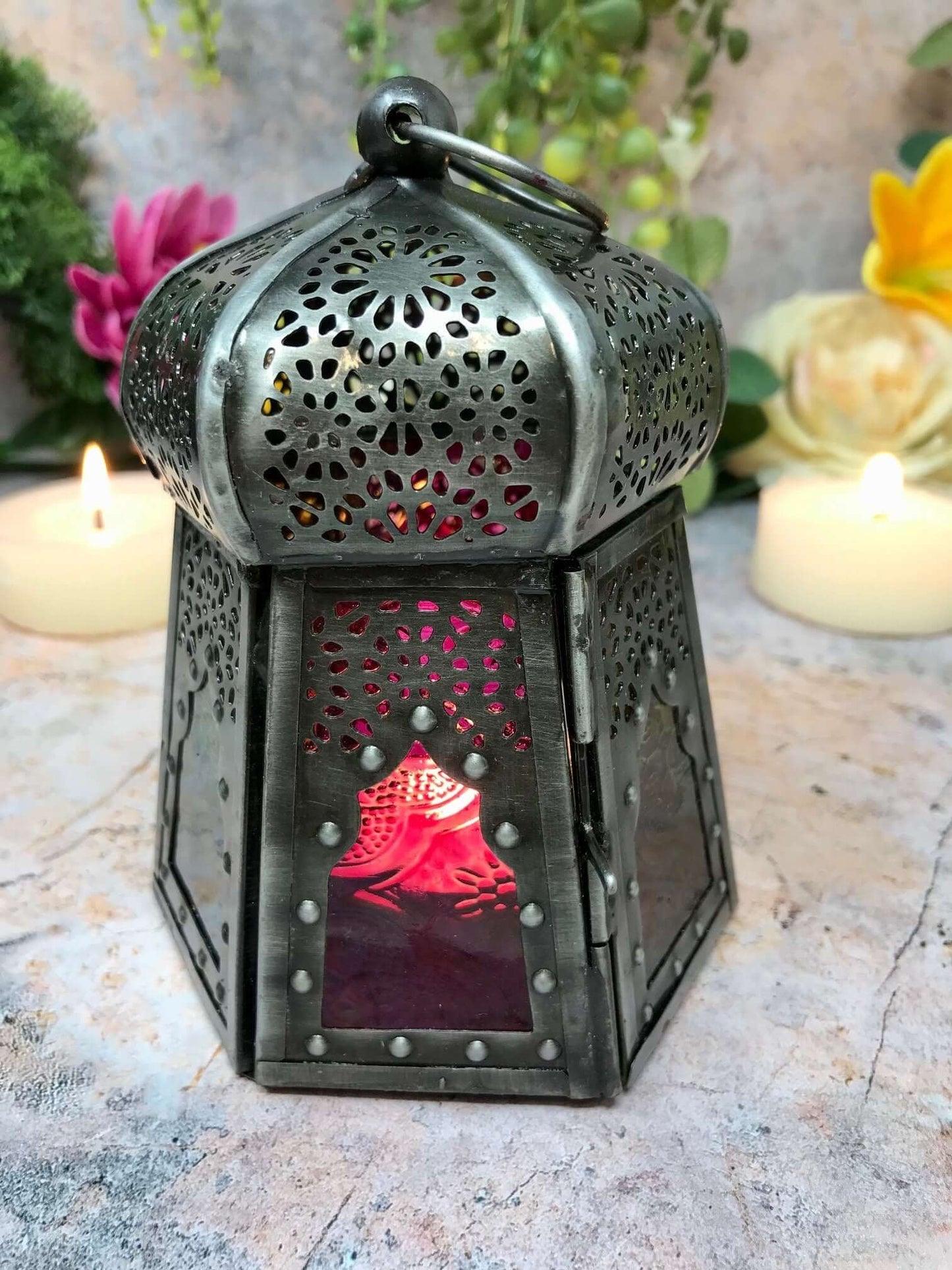 Antique Effect Moroccan Style Lantern Candle Multicoloured Tealight Holder Seasonal Decor Home Lighting Ornament