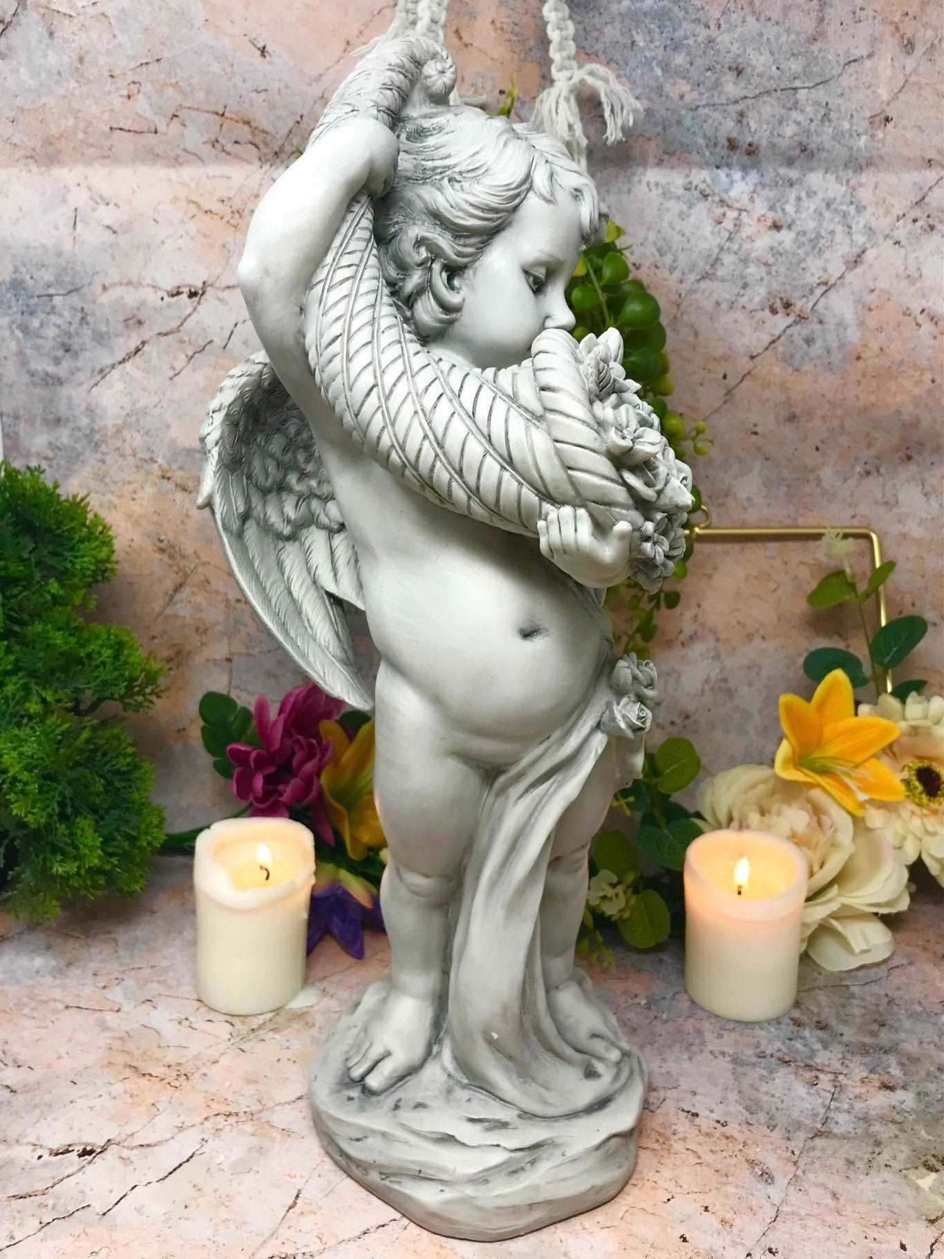 Angelic Serenade Figurine - Resin Statue - Ethereal Garden Decor - Majestic Home Centerpiece - Memorial Angel Ornament-Osiris Craftworks