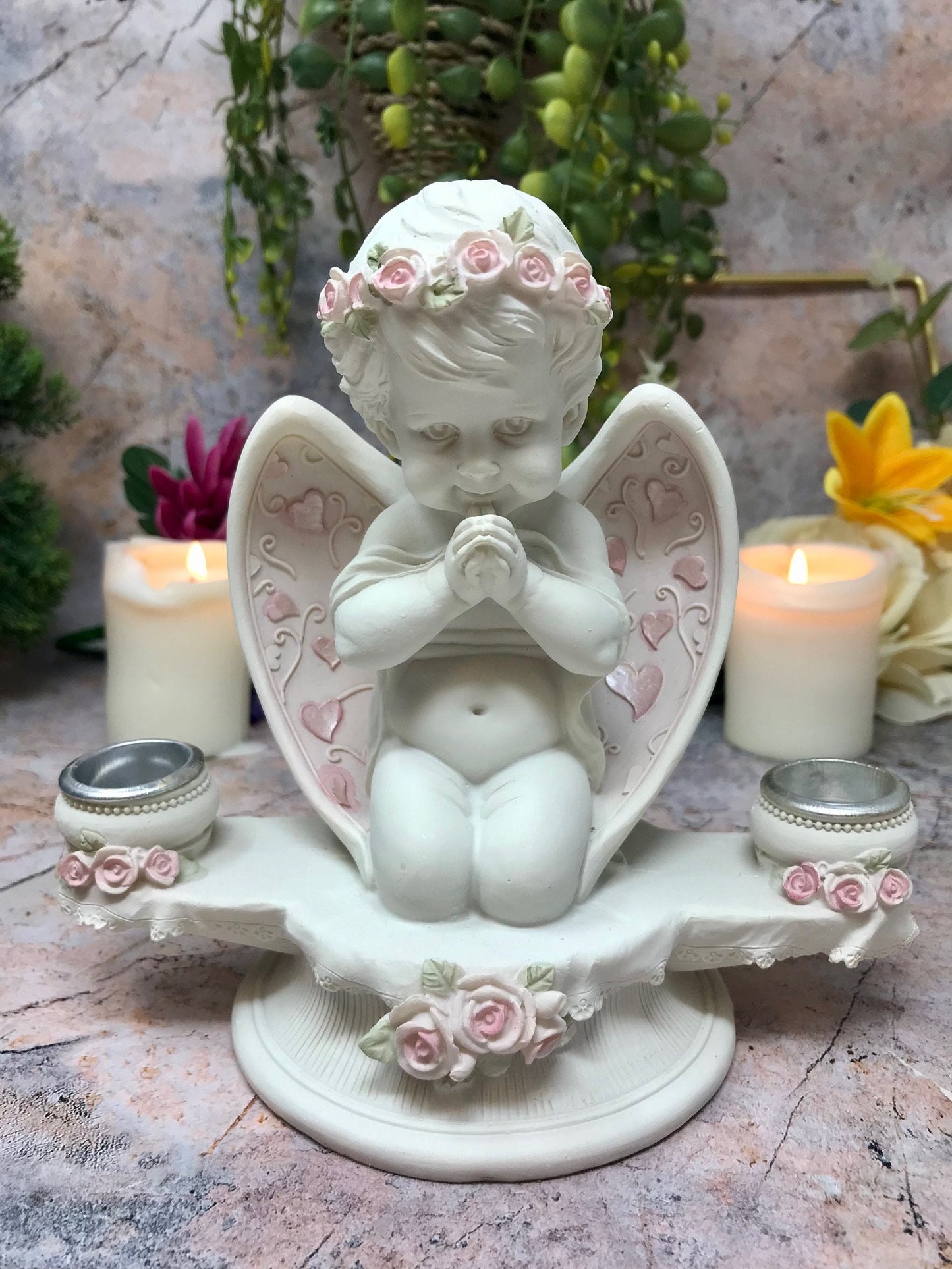 Guardian Angel Figurine Praying Cherub Candle Holder Statue Ornament Sculpture-Osiris Craftworks