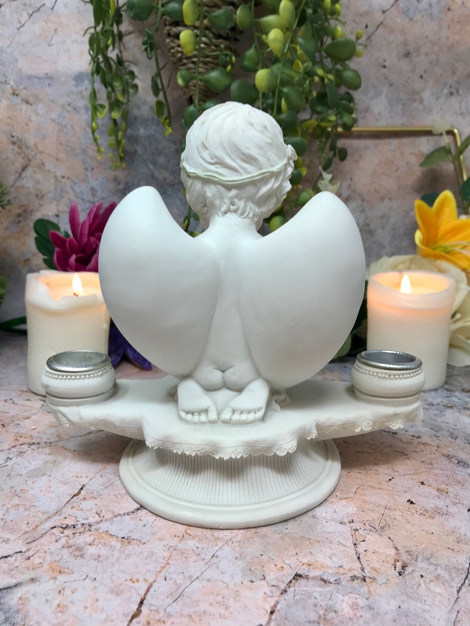 Guardian Angel Figurine Praying Cherub Candle Holder Statue Ornament Sculpture-Osiris Craftworks