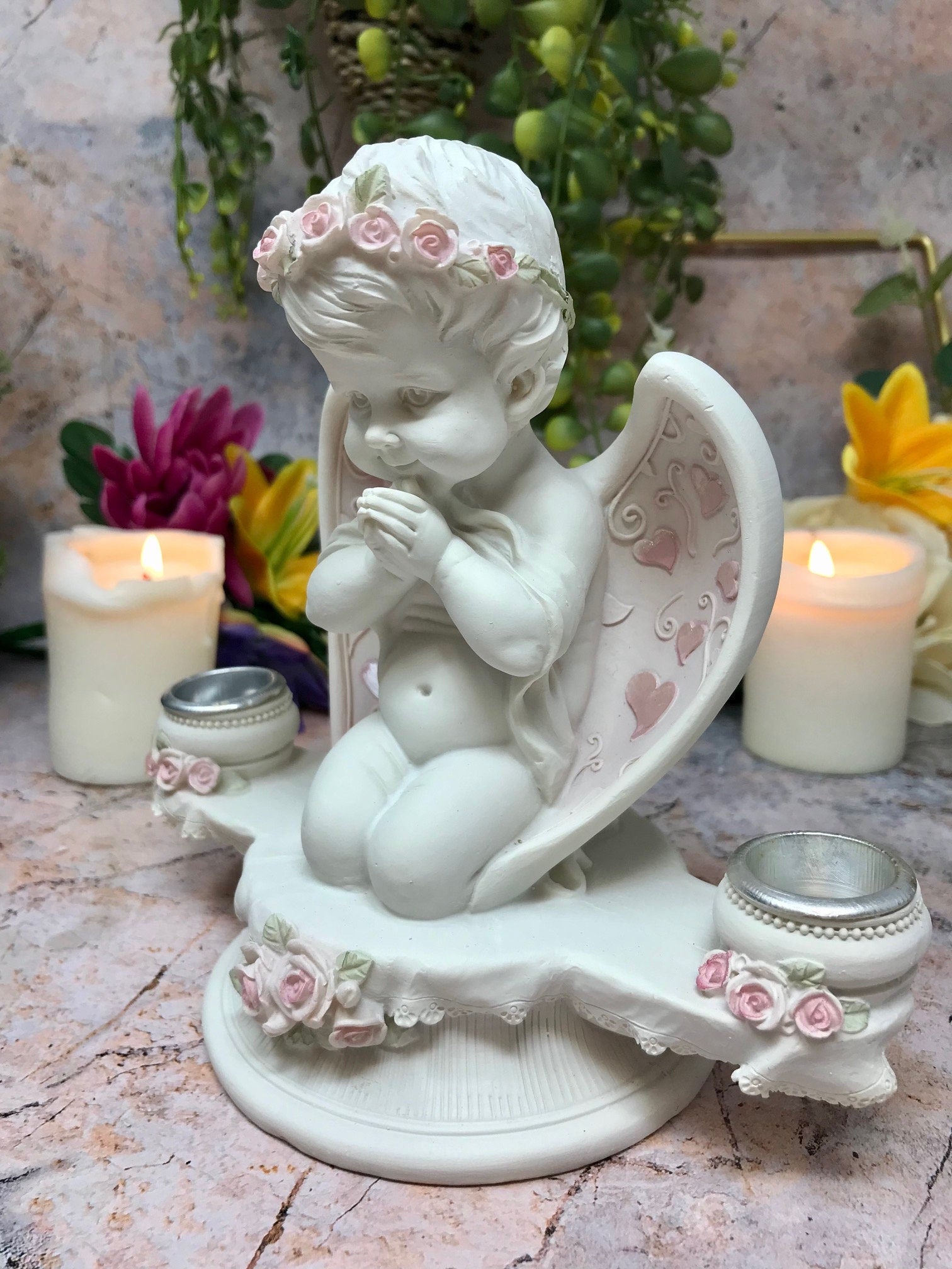 Guardian Angel Figurine Praying Cherub Candle Holder Statue Ornament Sculpture-Osiris Craftworks