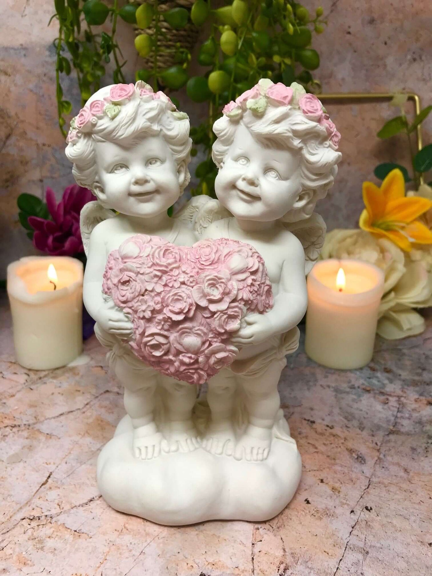 Guardian Angel Figurine Cherub Holding Heart Statue Ornament Sculpture Gift-Osiris Craftworks