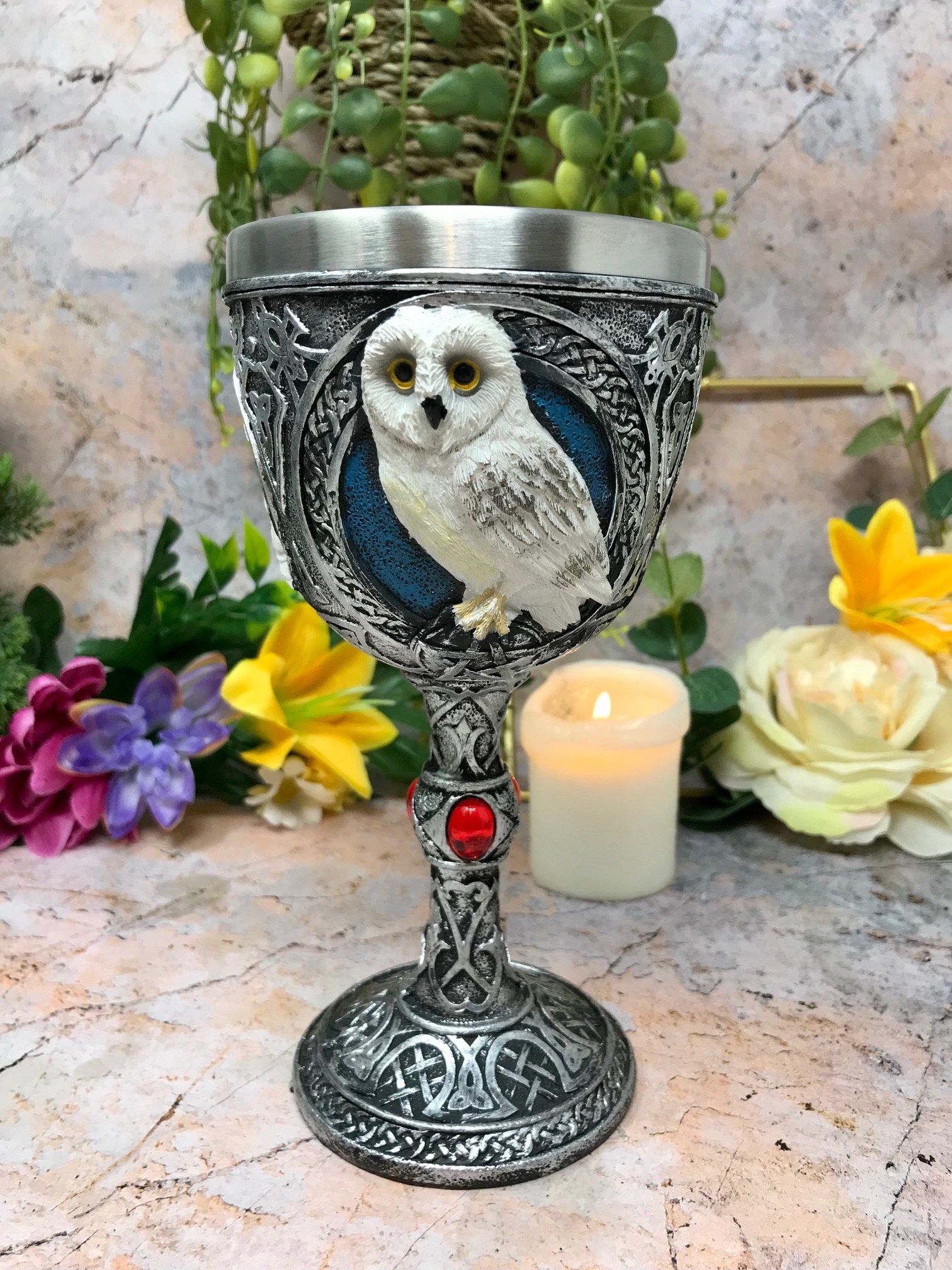 Wise Owl Goblet Chalice Gothic Decor Owls Collection Medieval Style Ornament-Osiris Craftworks