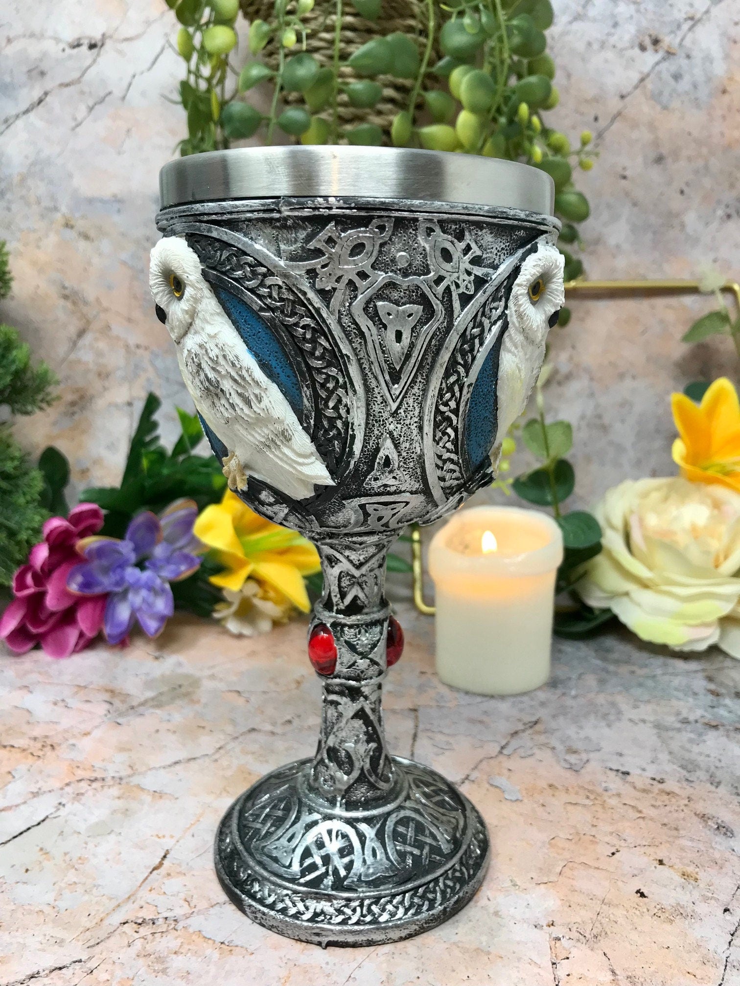 Wise Owl Goblet Chalice Gothic Decor Owls Collection Medieval Style Ornament-Osiris Craftworks