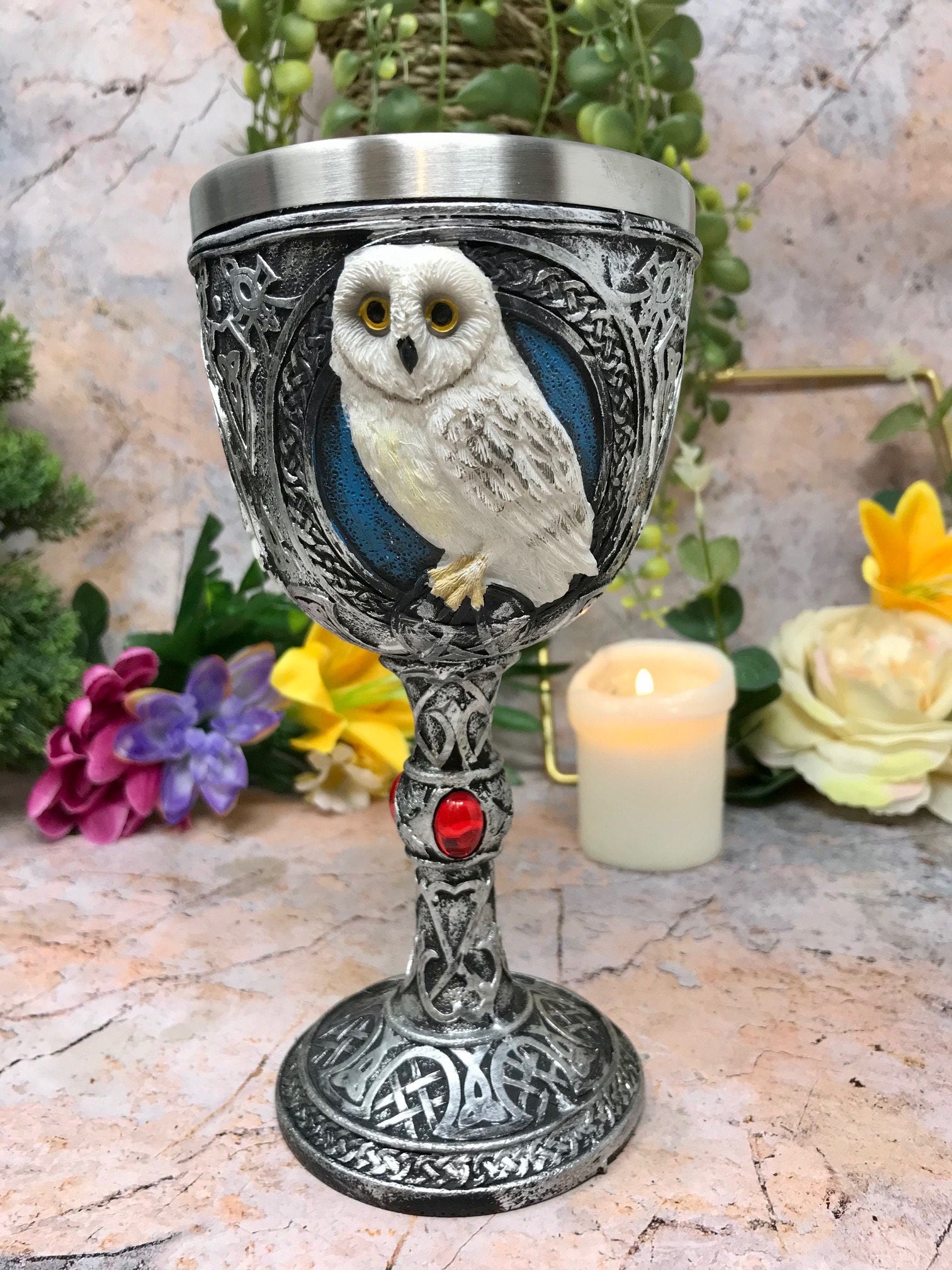 Wise Owl Goblet Chalice Gothic Decor Owls Collection Medieval Style Ornament-Osiris Craftworks