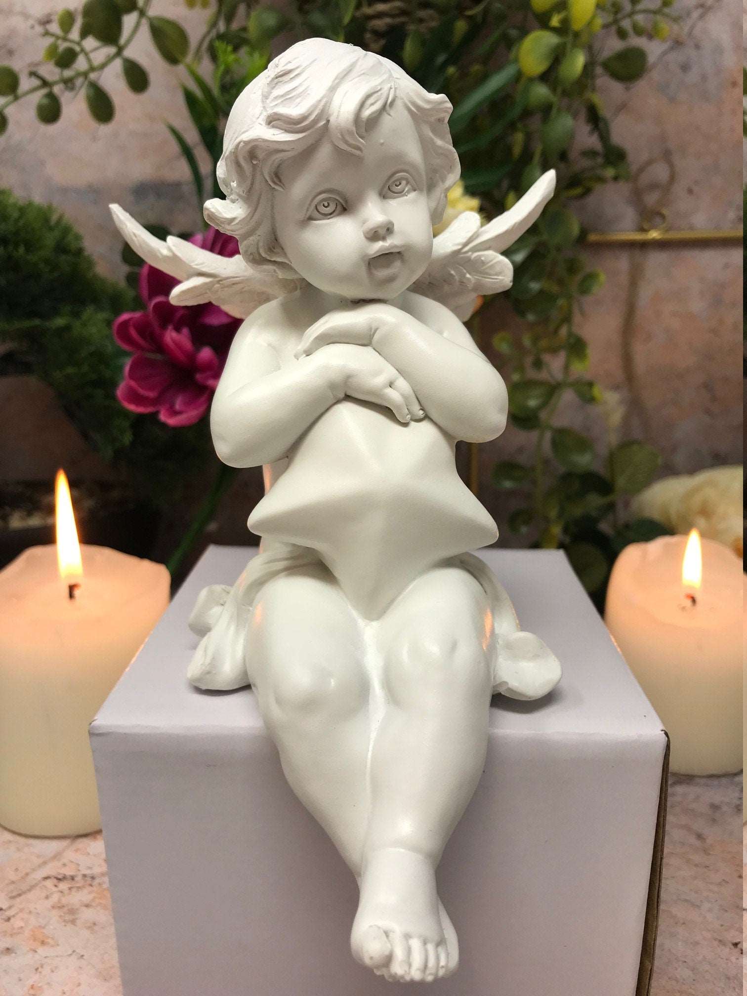 Adorable Cherub Angel Shelf Sitter Figurine - Handcrafted Resin Shelf Decor - Guardian Angel Decoration - Perfect Gift for Loved Ones-Osiris Craftworks