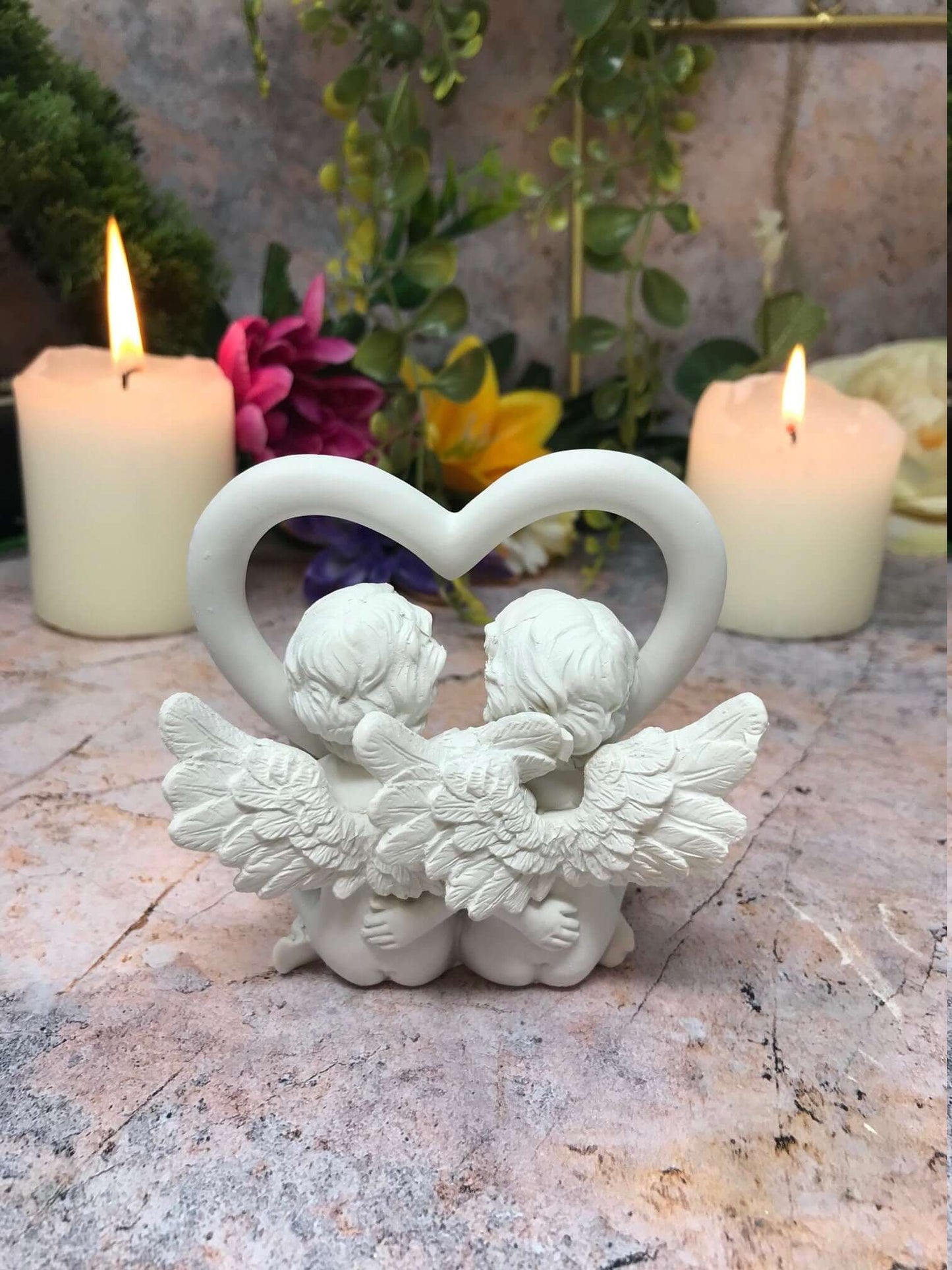 Handcrafted Romantic Angelic Cherubs Heart Ornament Sculpture - Heavenly Gift-Osiris Craftworks