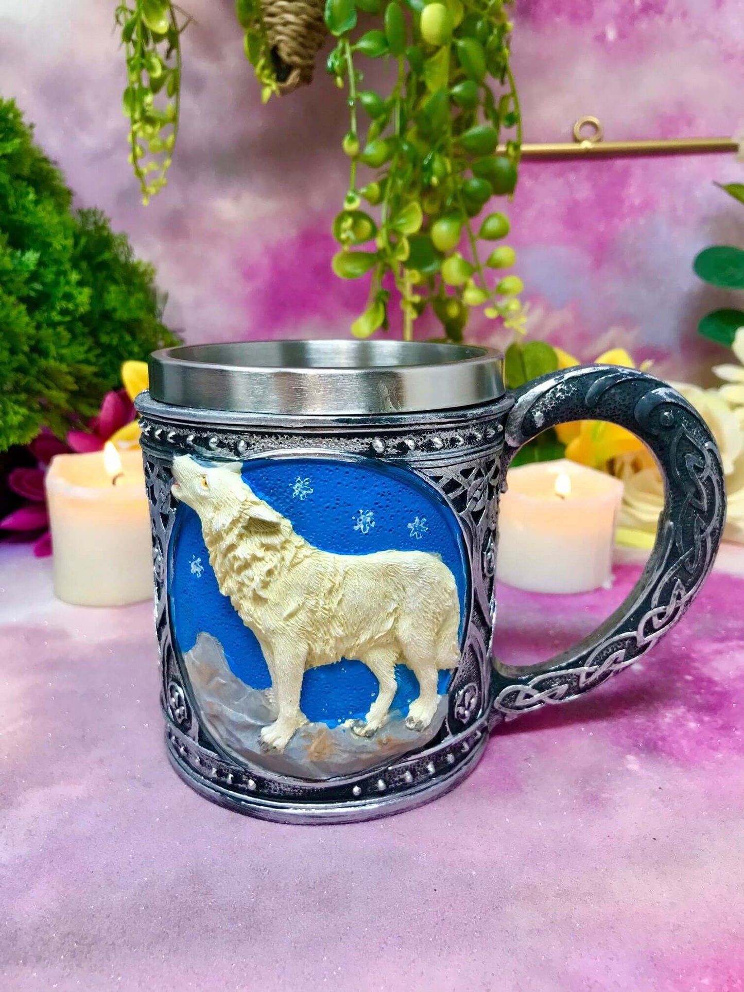 Medieval Style Howling Wolf Tankard Beer Glass Stein Full Moon Table Decoration Ornament Wolves Collection-Osiris Craftworks