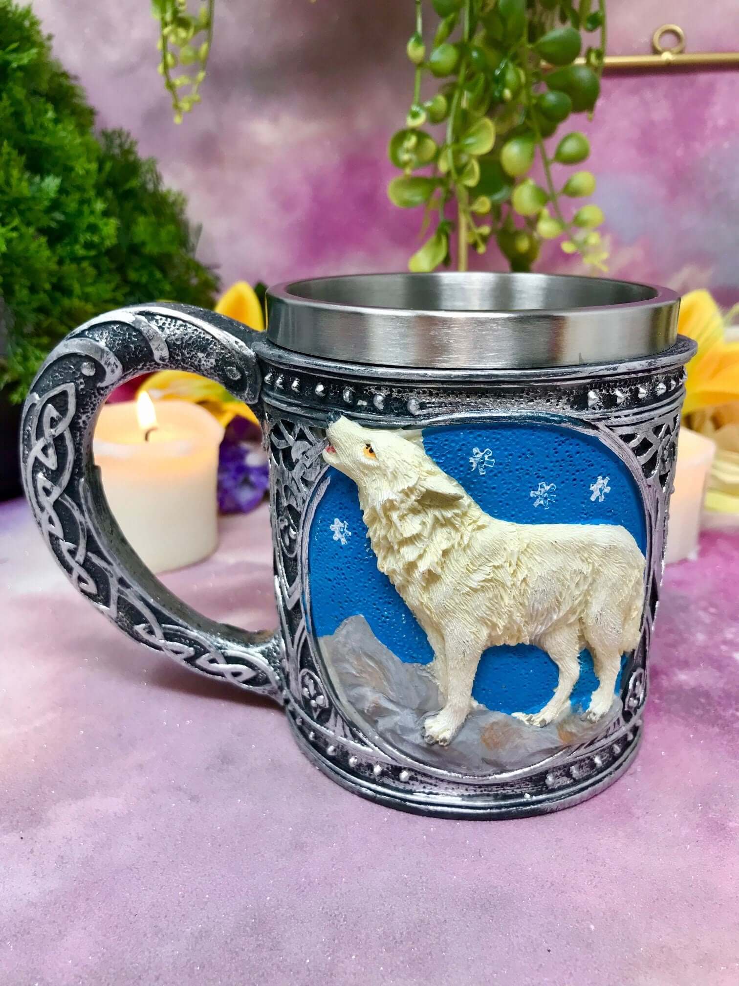 Medieval Style Howling Wolf Tankard Beer Glass Stein Full Moon Table Decoration Ornament Wolves Collection-Osiris Craftworks