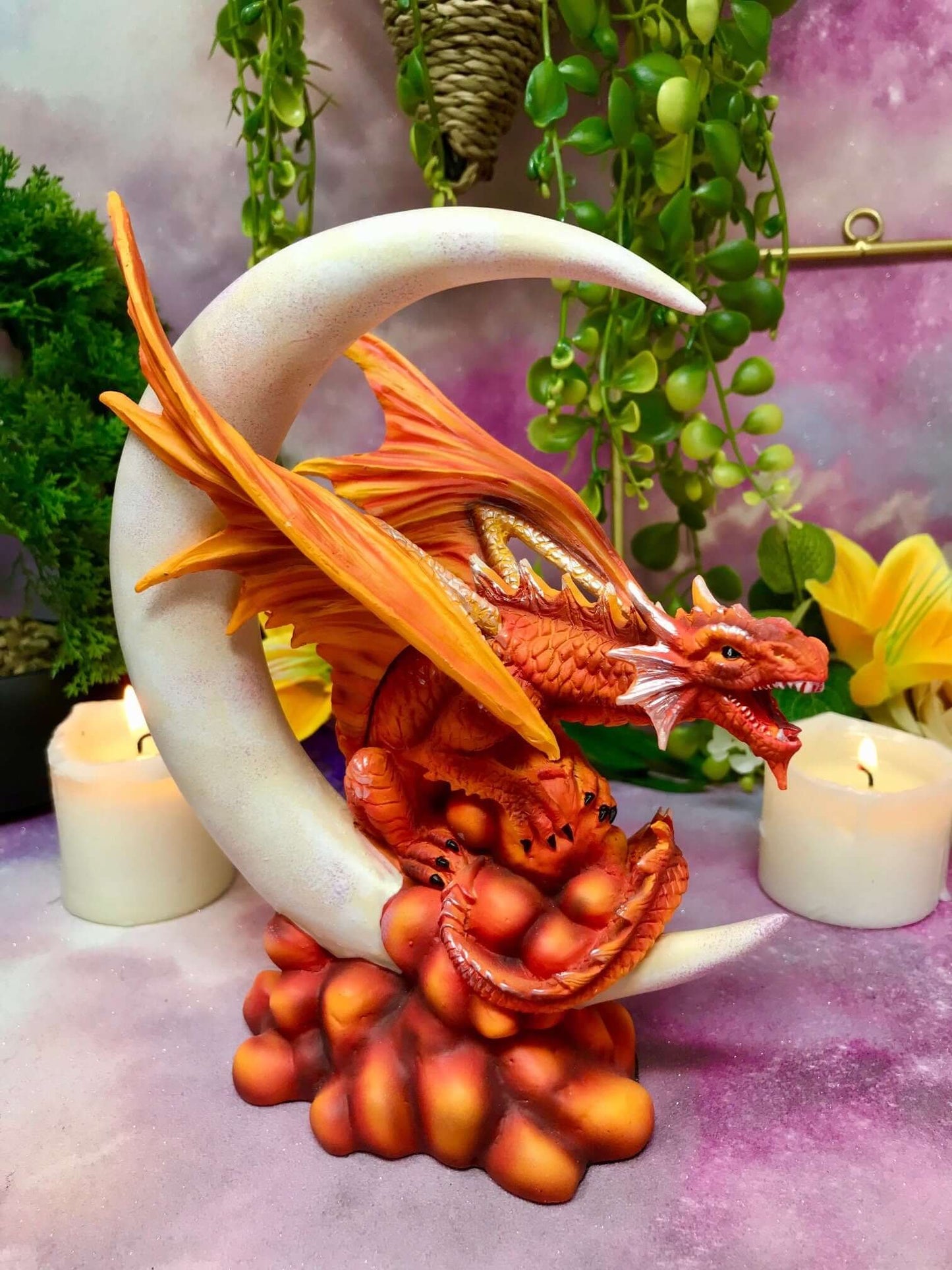 Majestic Crescent Moon Dragon Statue, Mythical Creature Sculpture, Fantasy Dragon Decor, Collectible Fire Dragon, Unique Gothic Home Accent-Osiris Craftworks