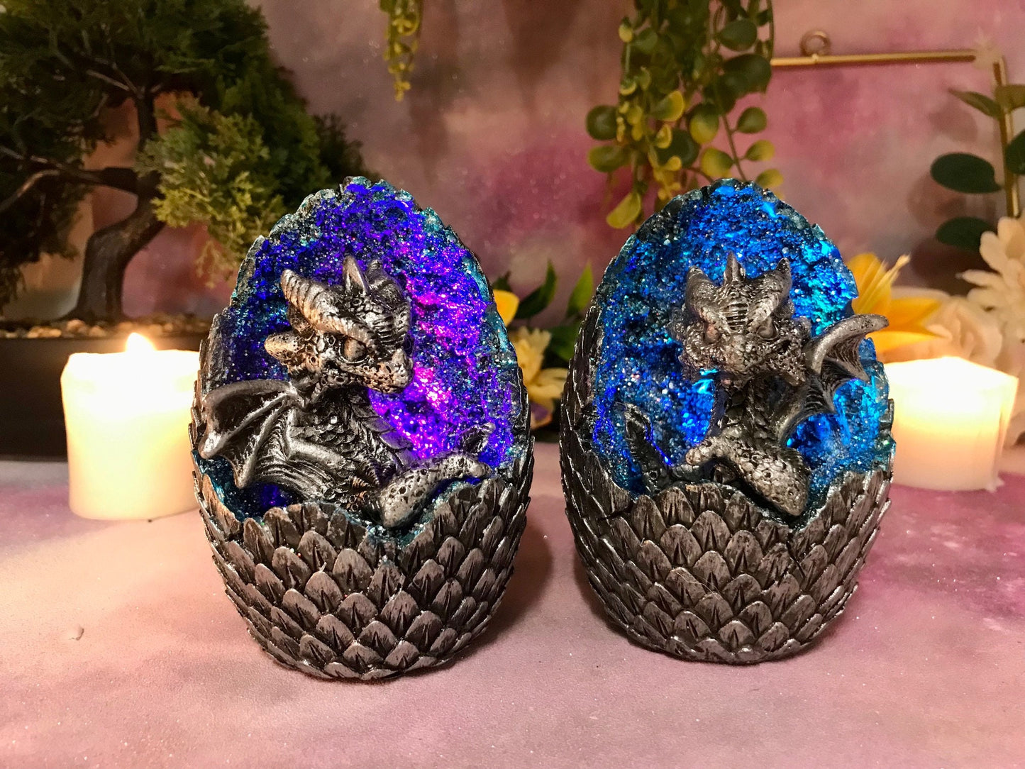 Pair of Dragons Guarding Egg LED Changing Light Sculpture Statue Dragon Collection Figurine Ornament Home Decoration-Osiris Craftworks