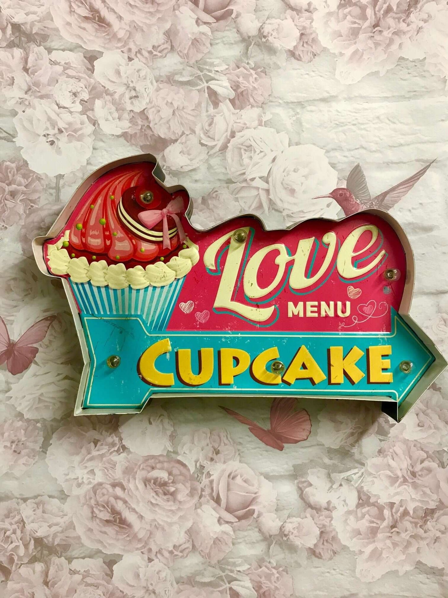 Vintage Metal 3D LED Logo Sign Kitchen Cupcake Lounge Love Heart Wall Plaque-Osiris Craftworks