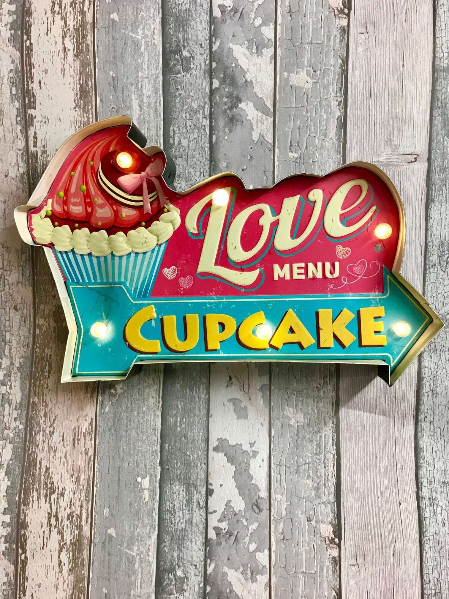 Vintage Metal 3D LED Logo Sign Kitchen Cupcake Lounge Love Heart Wall Plaque-Osiris Craftworks