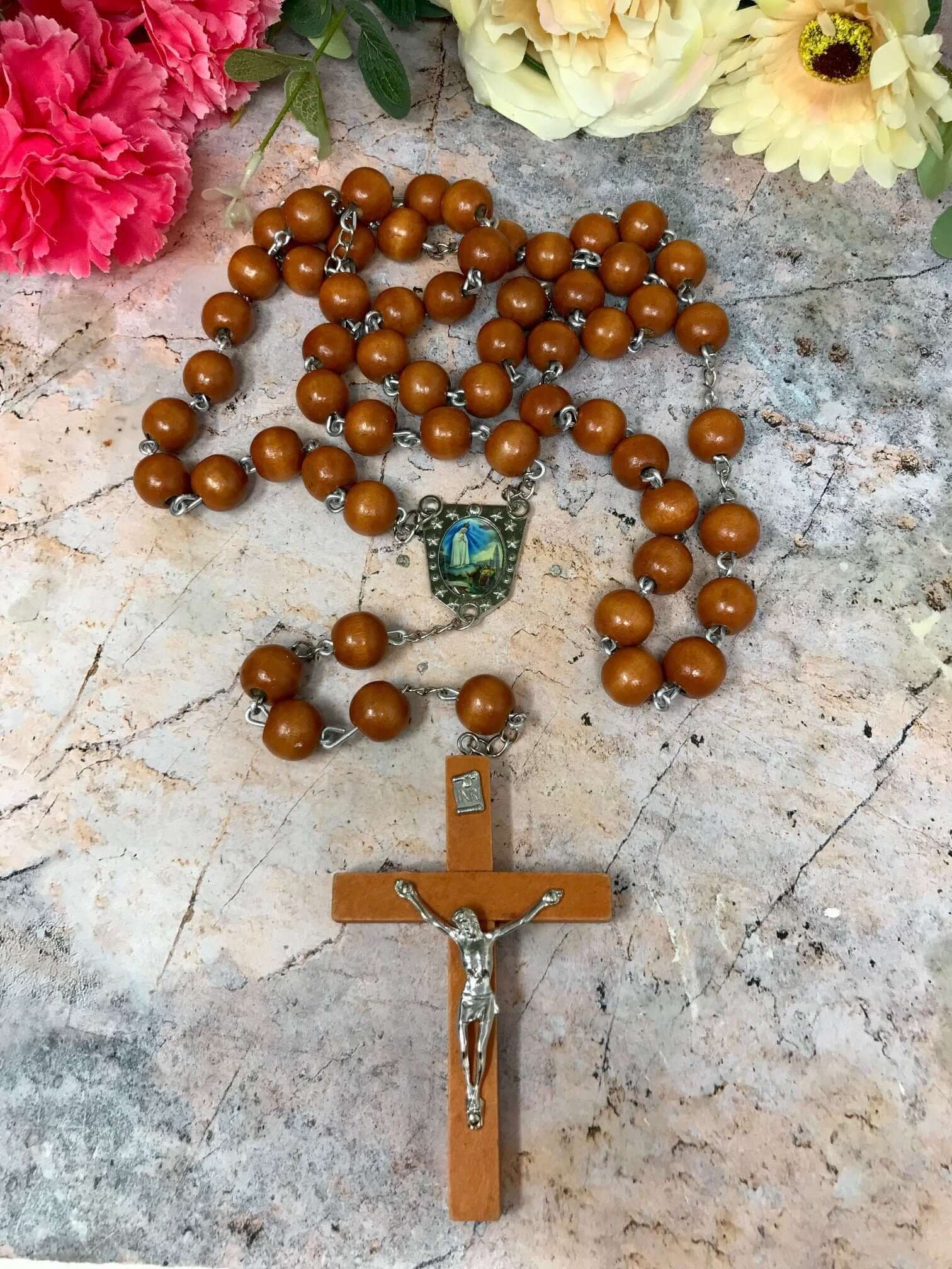 Large Catholic Wooden Rosary Beads Our Lady of Fatima Jesus Christ Cross Crucifix Religious Gift-Osiris Craftworks