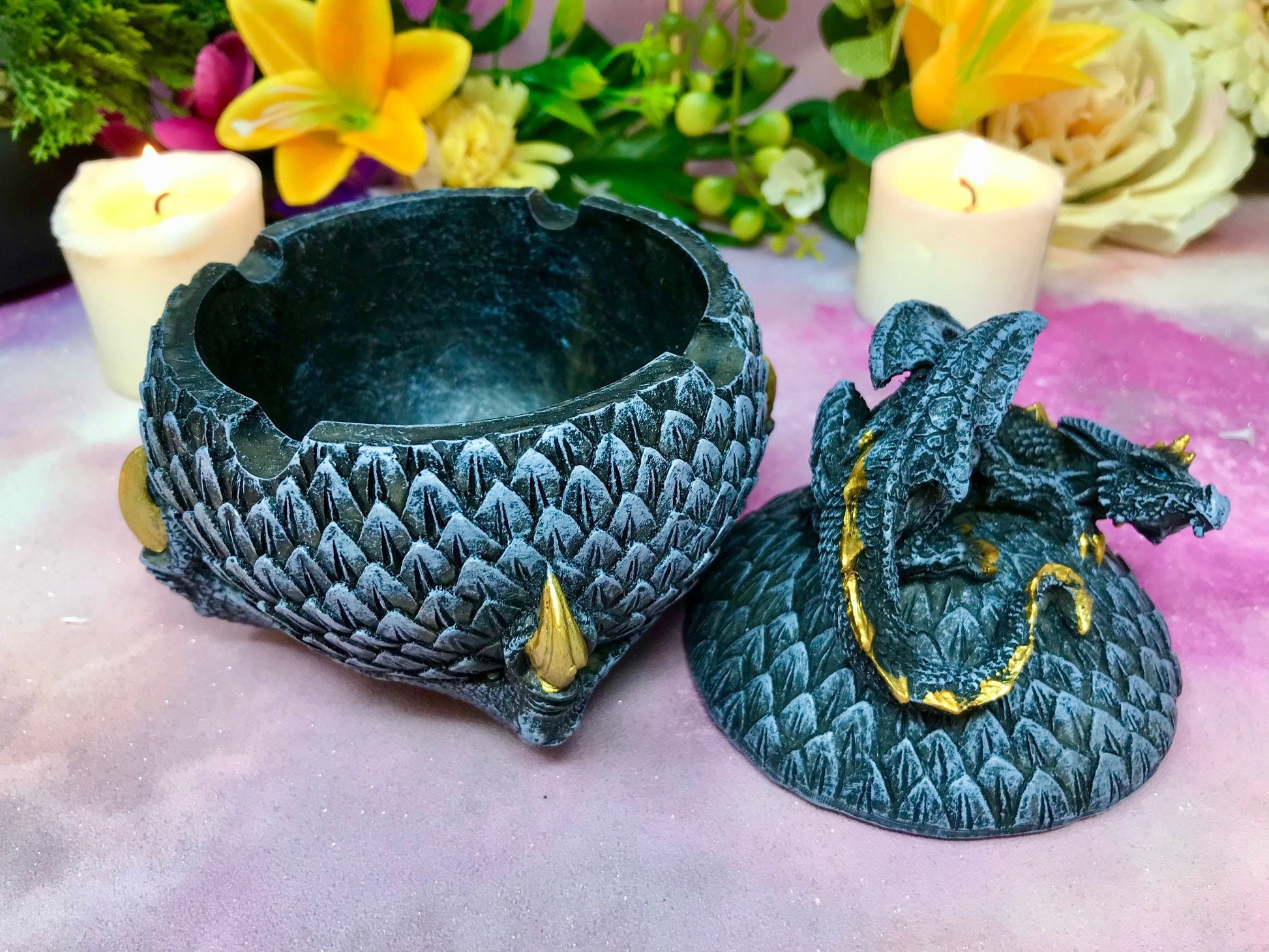 Enchanting Dragon Ashtray Trinket Box | Gothic Fantasy Resin Decor | Unique Dragon Lover's Gift | Medieval Keepsake Holder-Osiris Craftworks