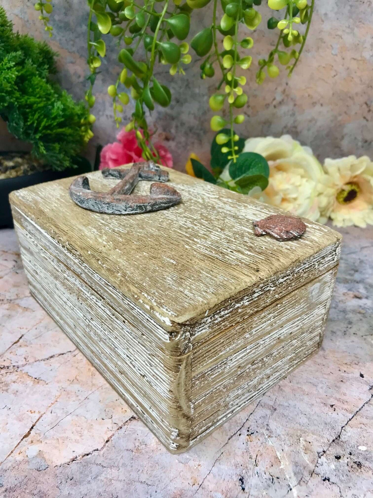 Nautical Anchor Hand Made from Reclaimed Wood Jewellery Box Keepsake Chest