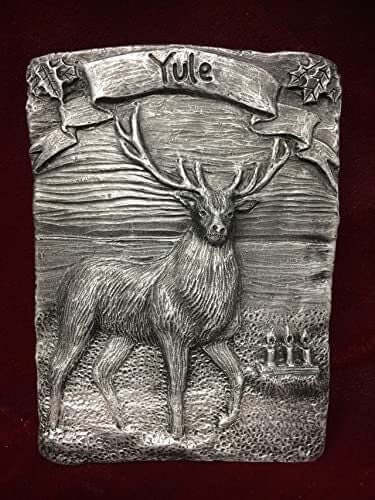 Yule Stag Silver Coloured Wall Plaque Pagan Wiccan Sculpture Ornament-Osiris Craftworks