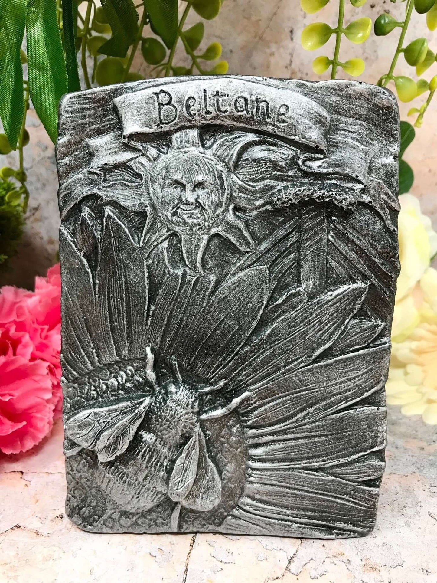 Silver Effect Beltane Honey Bee Sabbat Wall Plaque Pagan Wiccan Sculpture Ornament-Osiris Craftworks