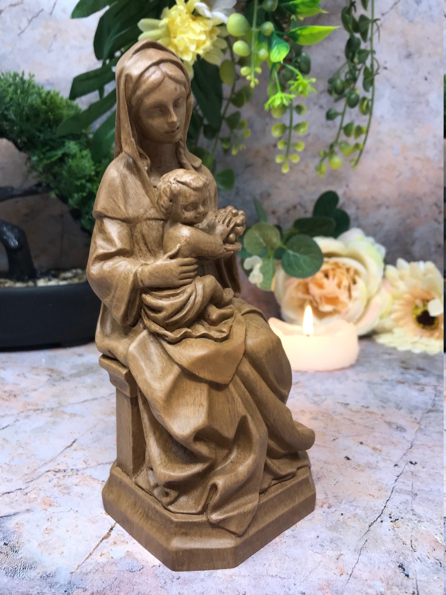 Serene Madonna and Child Statue - Spiritual Resin Sculpture - Religious Home Decor - Blessed Virgin Mary Figurine-Osiris Craftworks